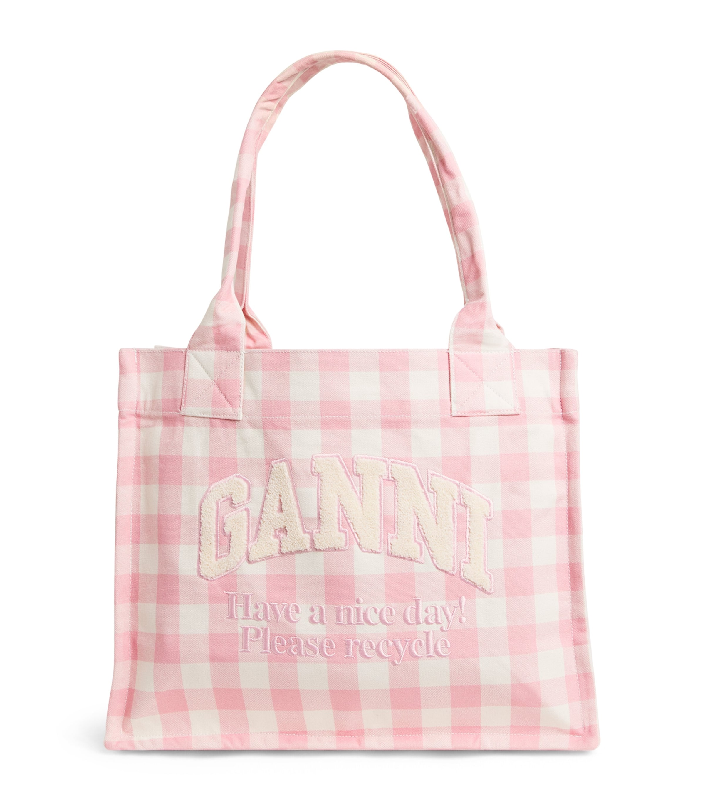 Ganni Large Cotton Easy Shopper Tote Bag In Pink