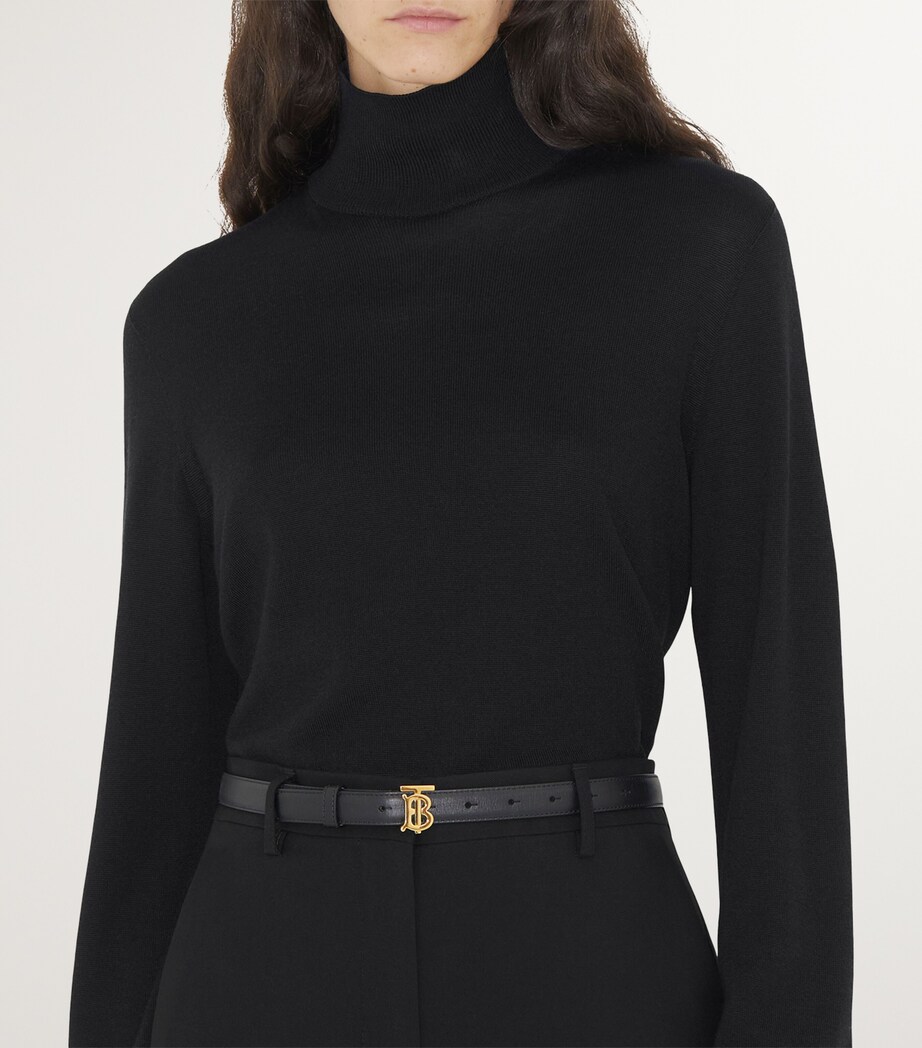 Burberry Leather Reversible TB Belt Black / Tan / Gold Image 2