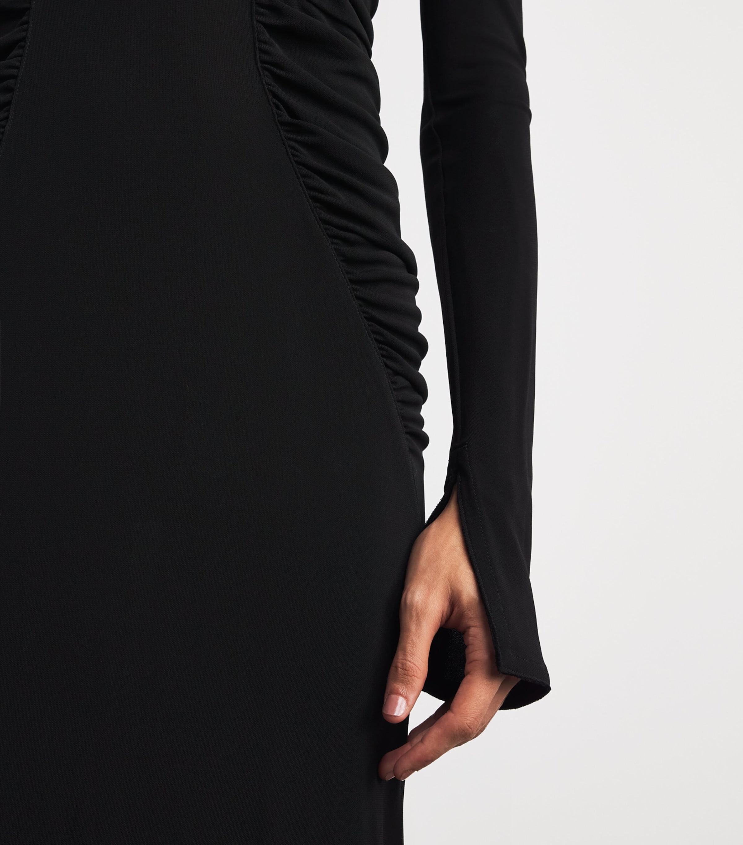 Victoria Beckham Womens Long-Sleeve Gathered Midi Dress Black Image 3