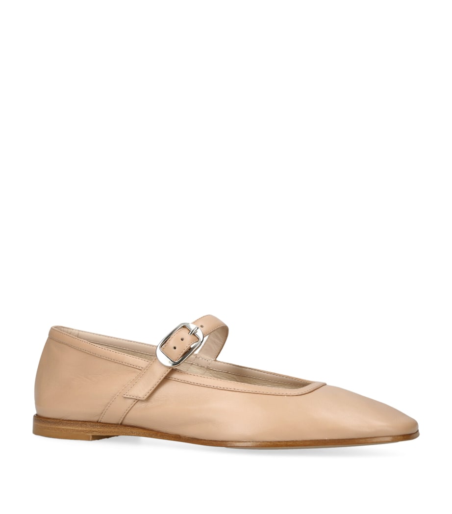 Leather Mary Jane Ballet Flats BEIGE Image 3