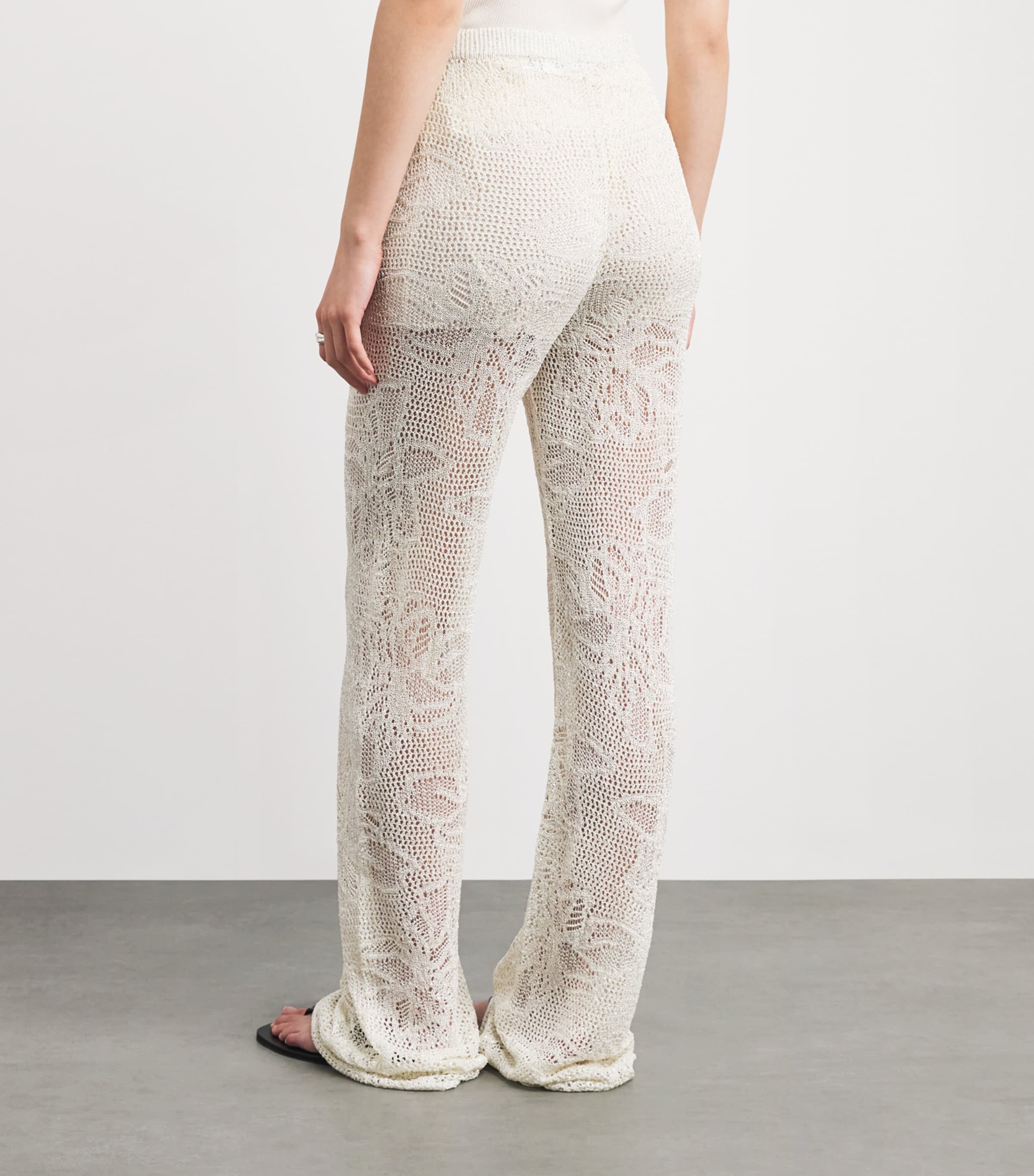 Fabiana Filippi Womens Sequin-Embellished Crochet Trousers Mastice Image 5
