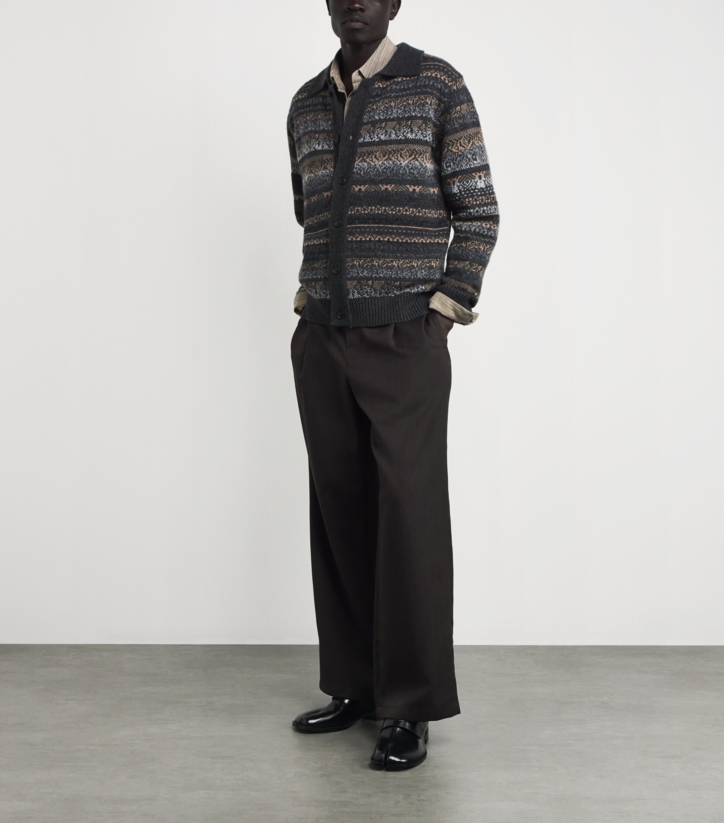 System Mens Fair Isle Cardigan Dark Grey Dg Image 2