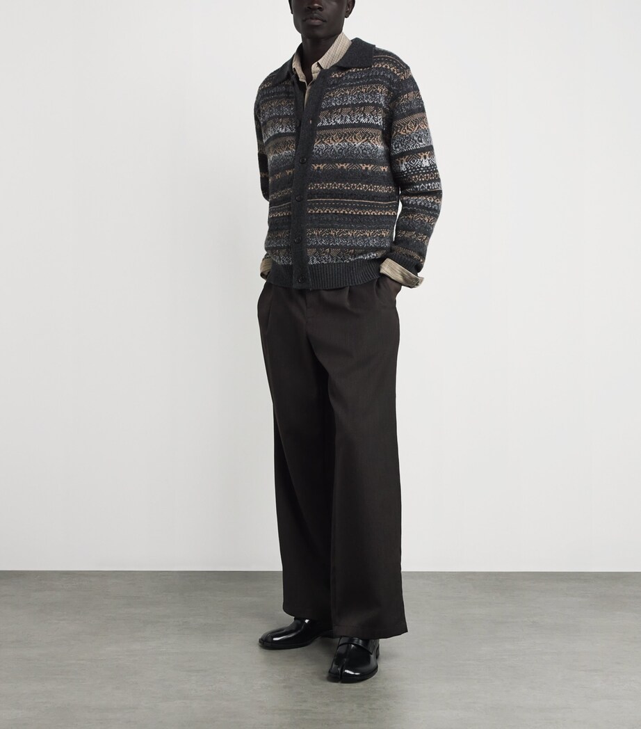 System Mens Fair Isle Cardigan Dark Grey Dg Image 2