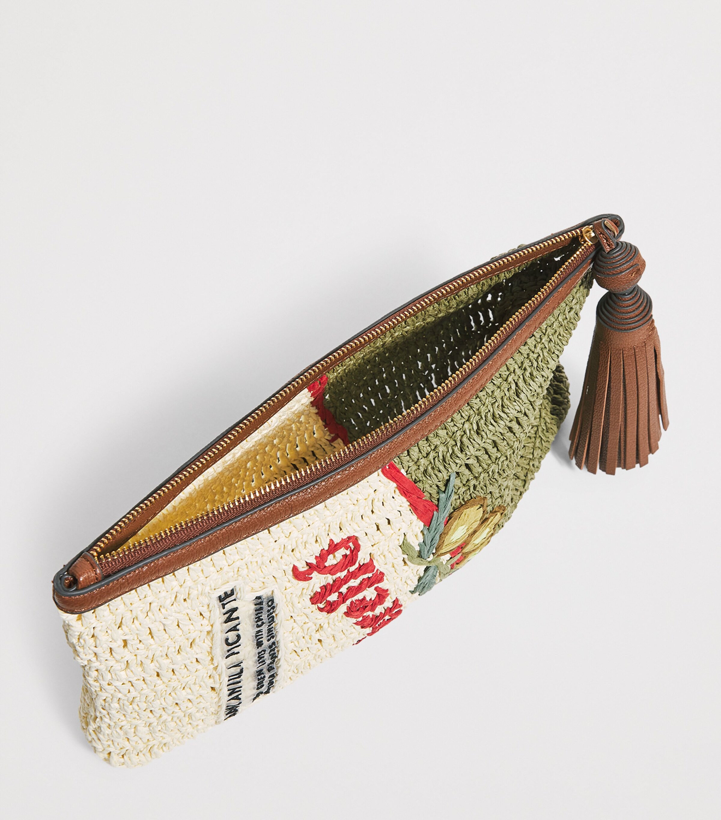 Anya Hindmarch Leather-Raffia Olives Clutch Bag Chalk Paper Raffia Image 4
