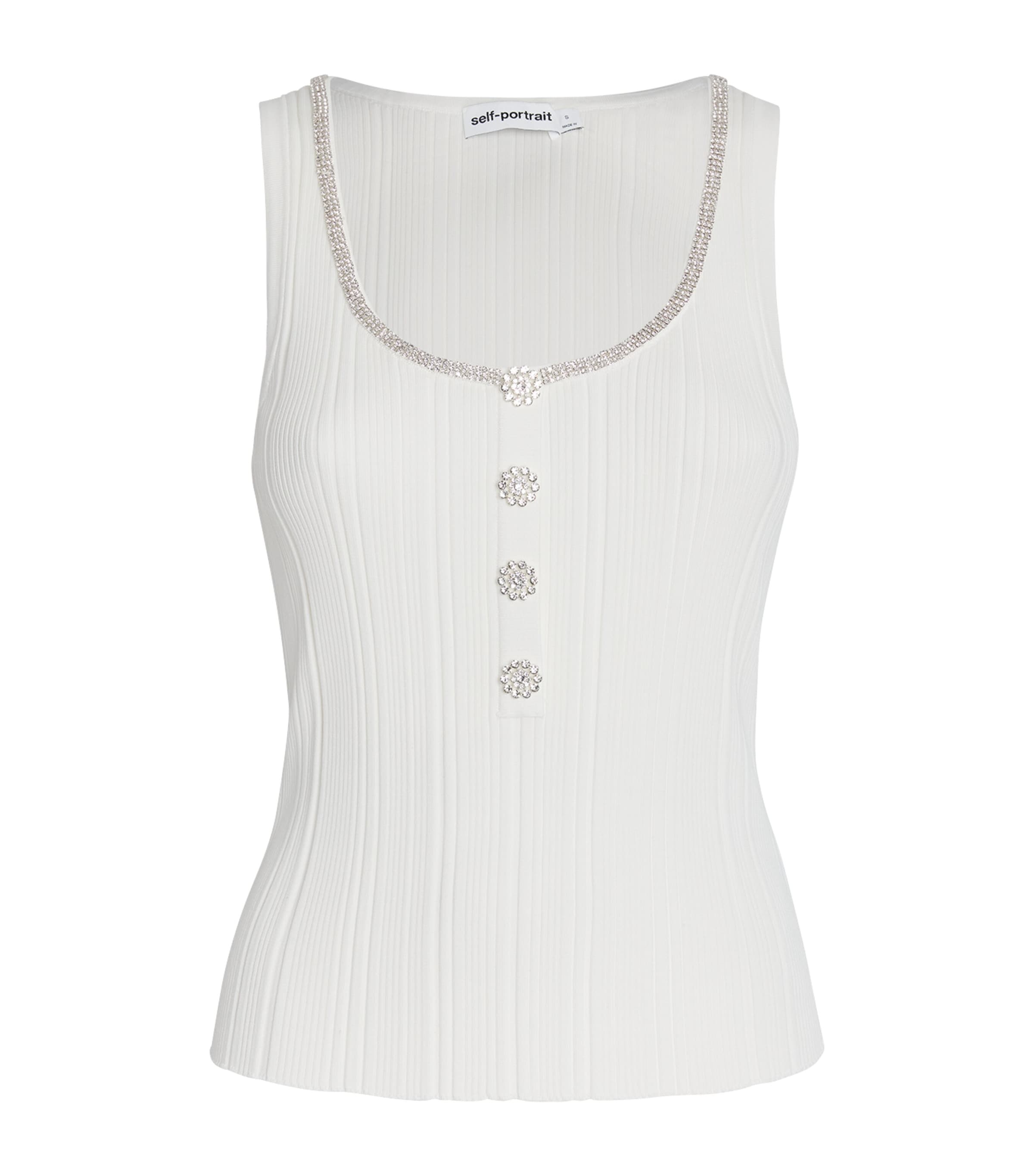 Self-portrait Mesh Tank Top In White