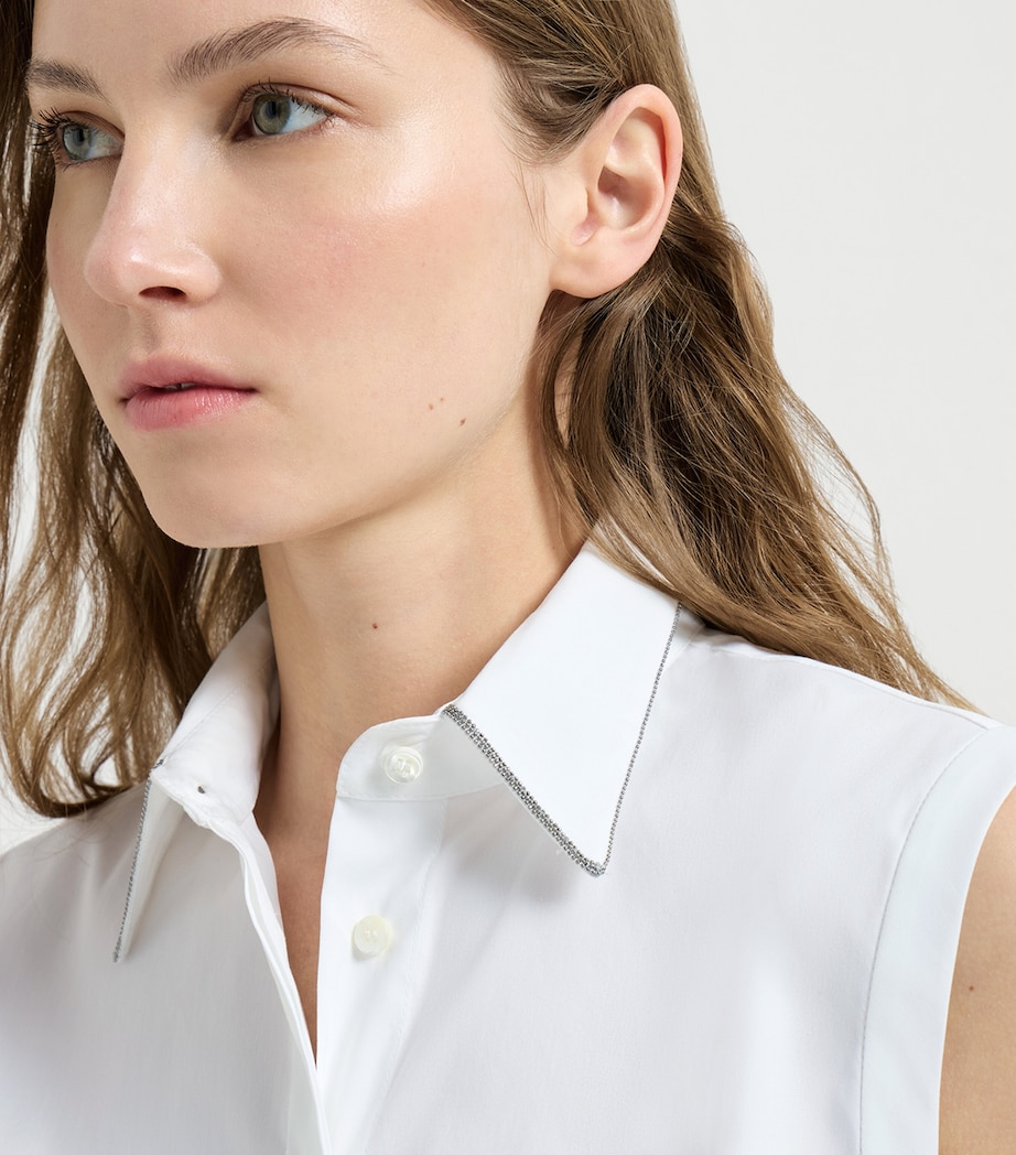 Brunello Cucinelli Womens Stretch-Cotton Poplin Sleeveless Shirt Image 6