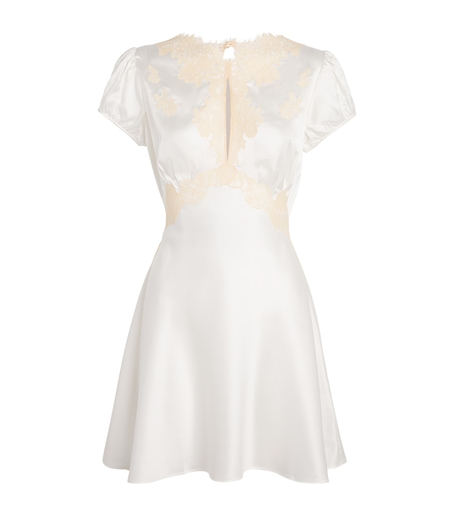 DÔEN Womens Silk Lace-Trim Junia Mini Dress Salt Image 1