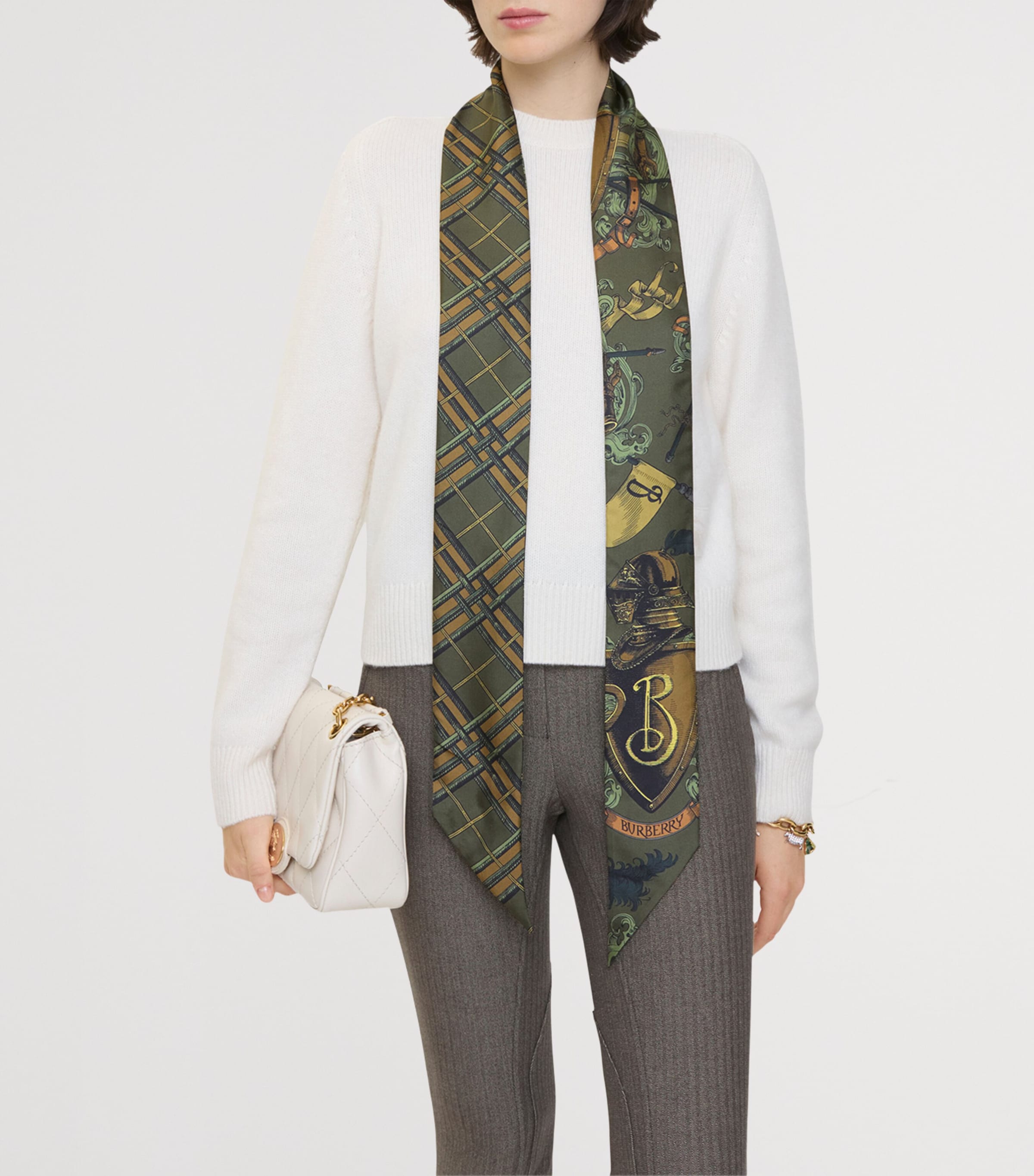 Skinny Silk Reversible Scarf MOAT GREEN Image 4