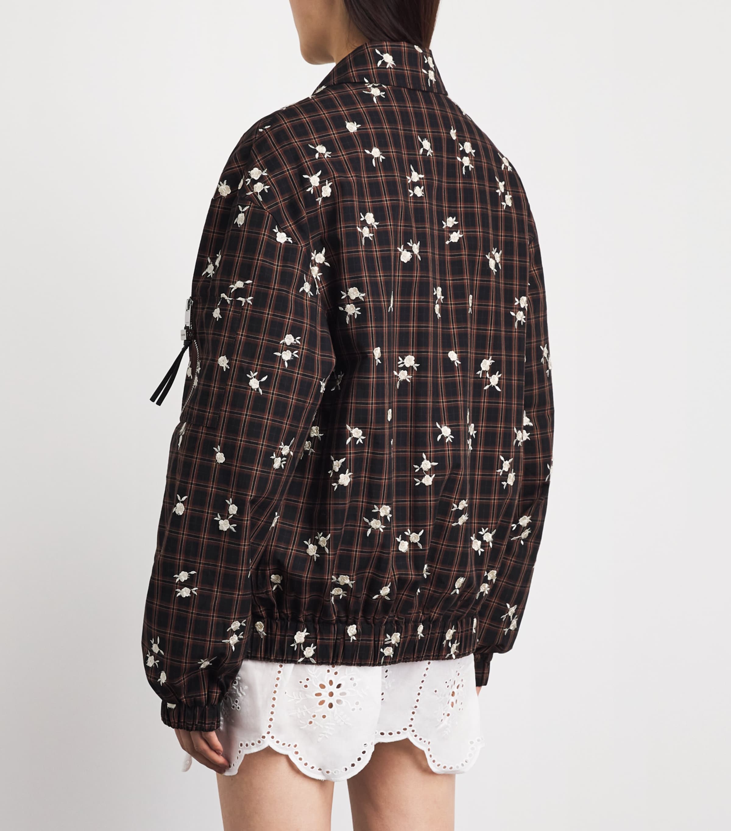 GANNI Womens Check Printed Bomber Jacket Cappuccino Image 5
