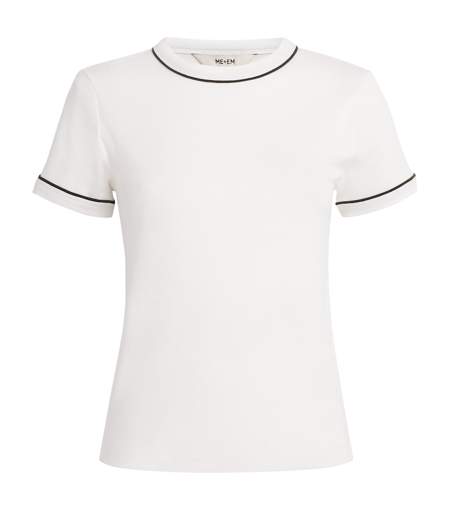 ME+EM Womens Cotton-Modal Contrast-Trim T-Shirt Soft White/olive Image 1
