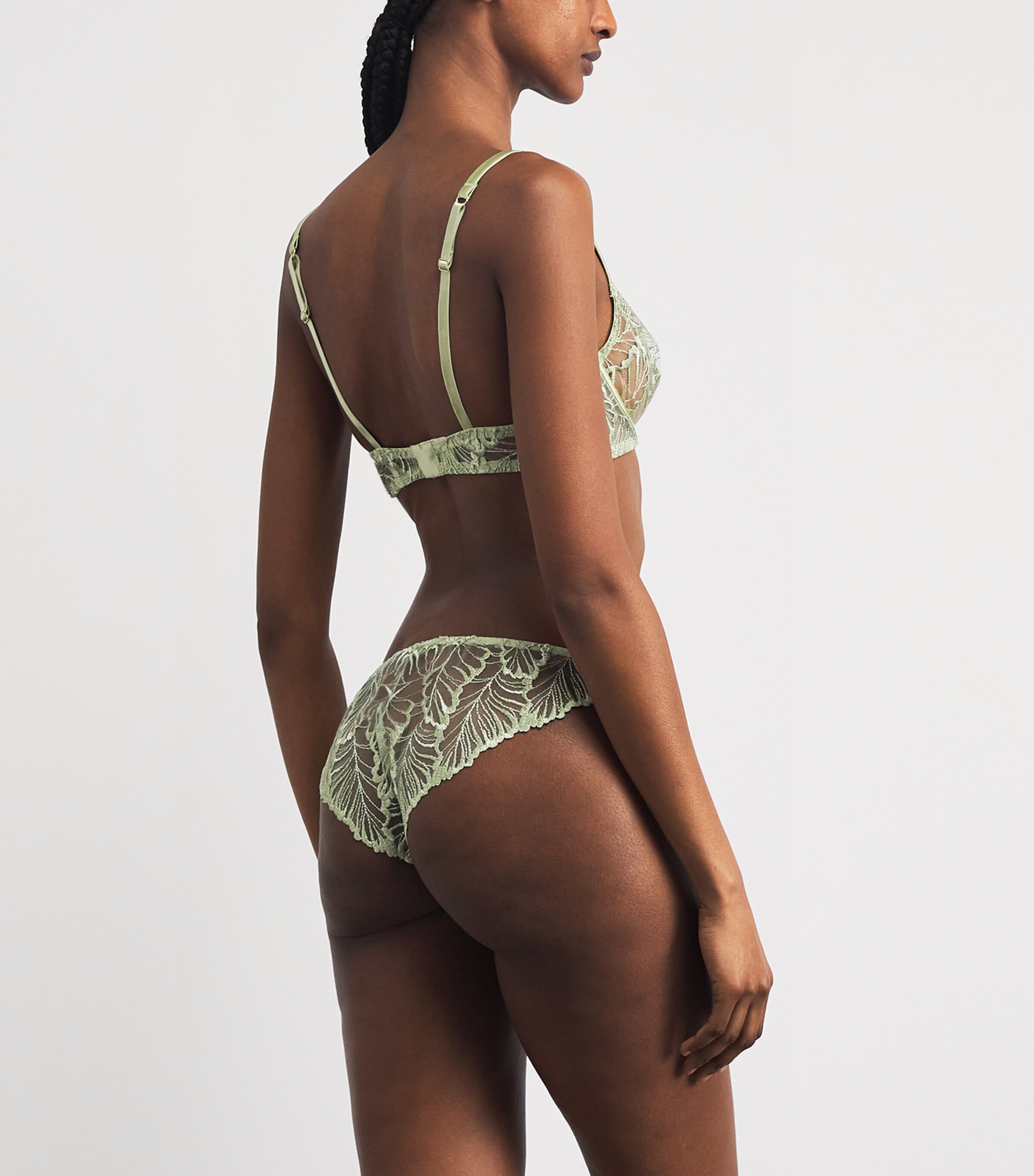 Coco De Mer Womens Lace Laurel Plunge Bra Pistachio Image 3