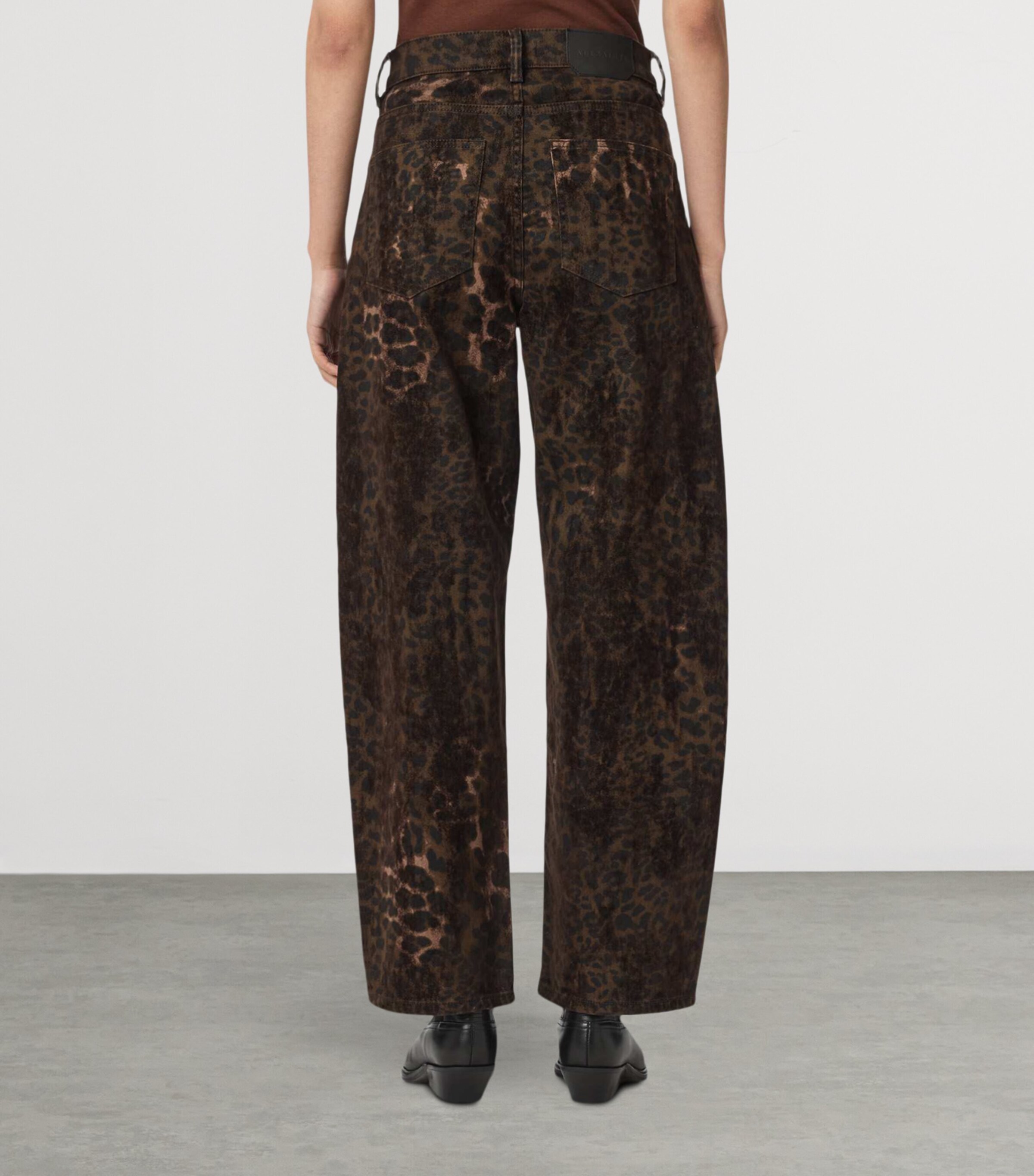 AllSaints Womens Leopard Print Sadie Barrel-Leg Jeans Leppo Brown Image 6