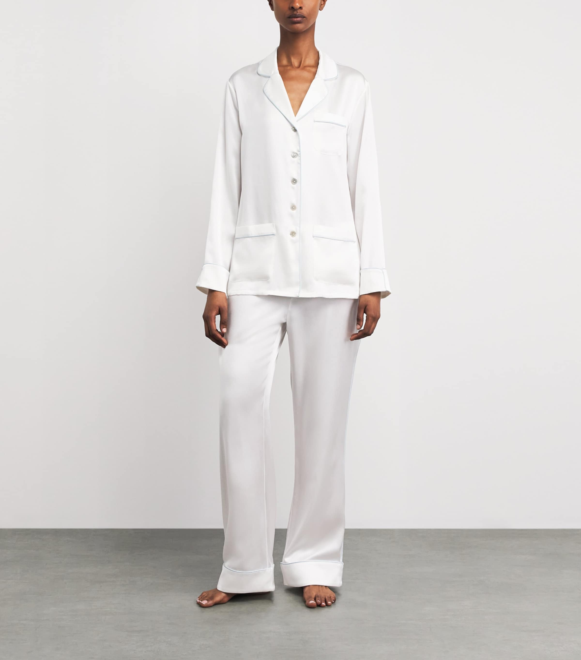 Olivia von Halle Womens Silk Coco Pyjama Set Ivory Powder Blue Image 2