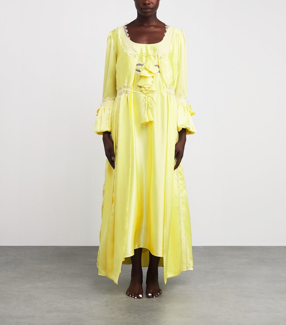 Silk Lace-Trim Long Robe BUTTERMILK/WHIT Image 3