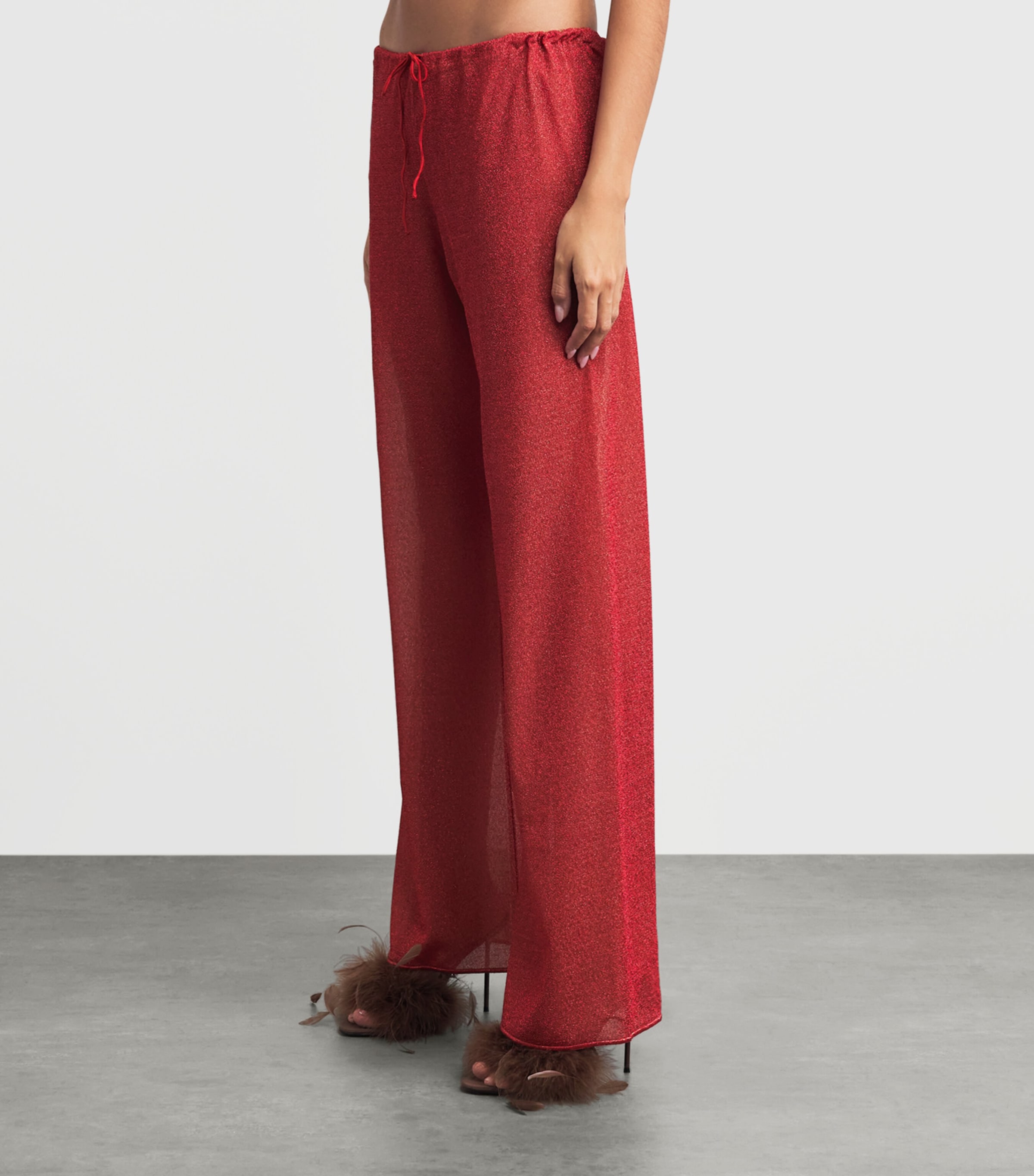 Oséree Womens Metallic Lumière Wide-Leg Trousers Coral Image 4