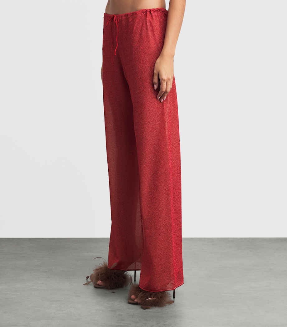 Oséree Womens Metallic Lumière Wide-Leg Trousers Coral Image 4