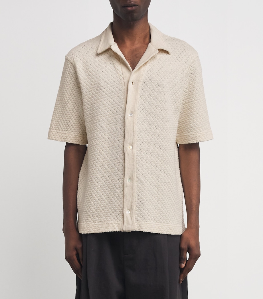 Officine Generale Mens Crochet Button-Up Shirt Ecru Image 3