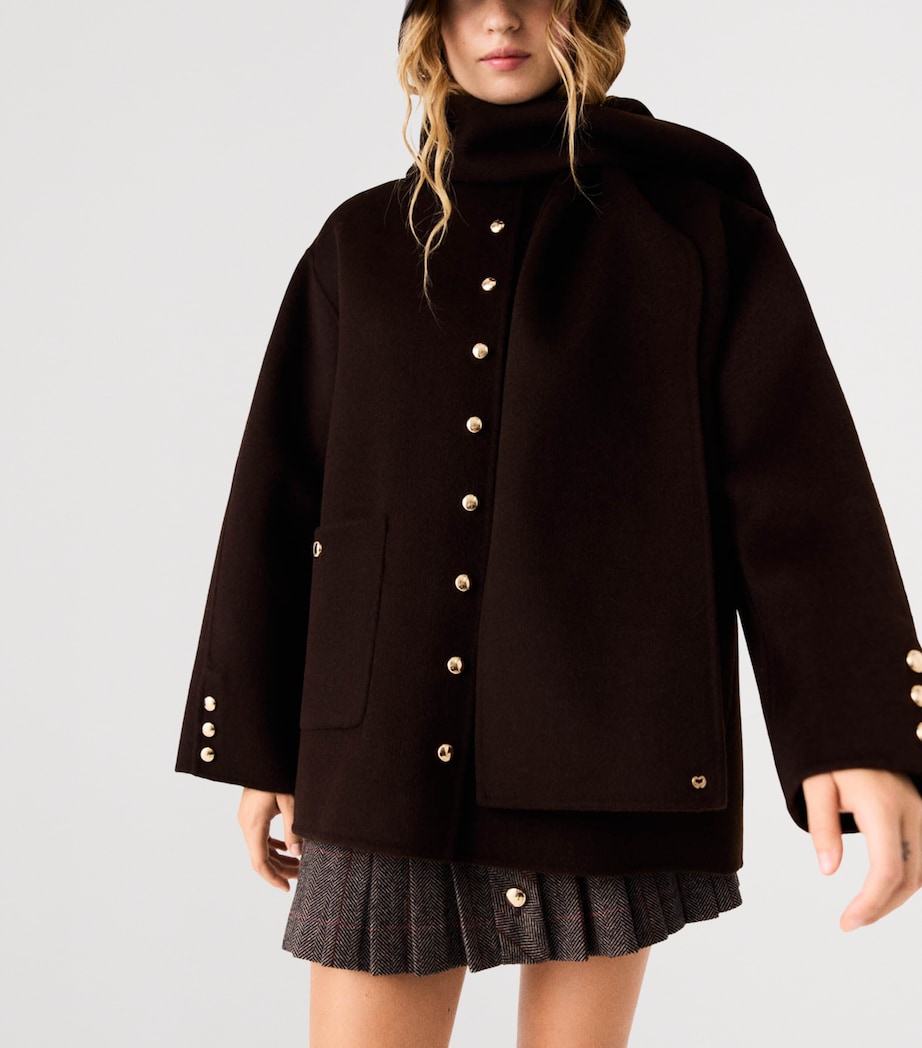 Maje Womens Wool-Blend Coat Dark Brown Image 8