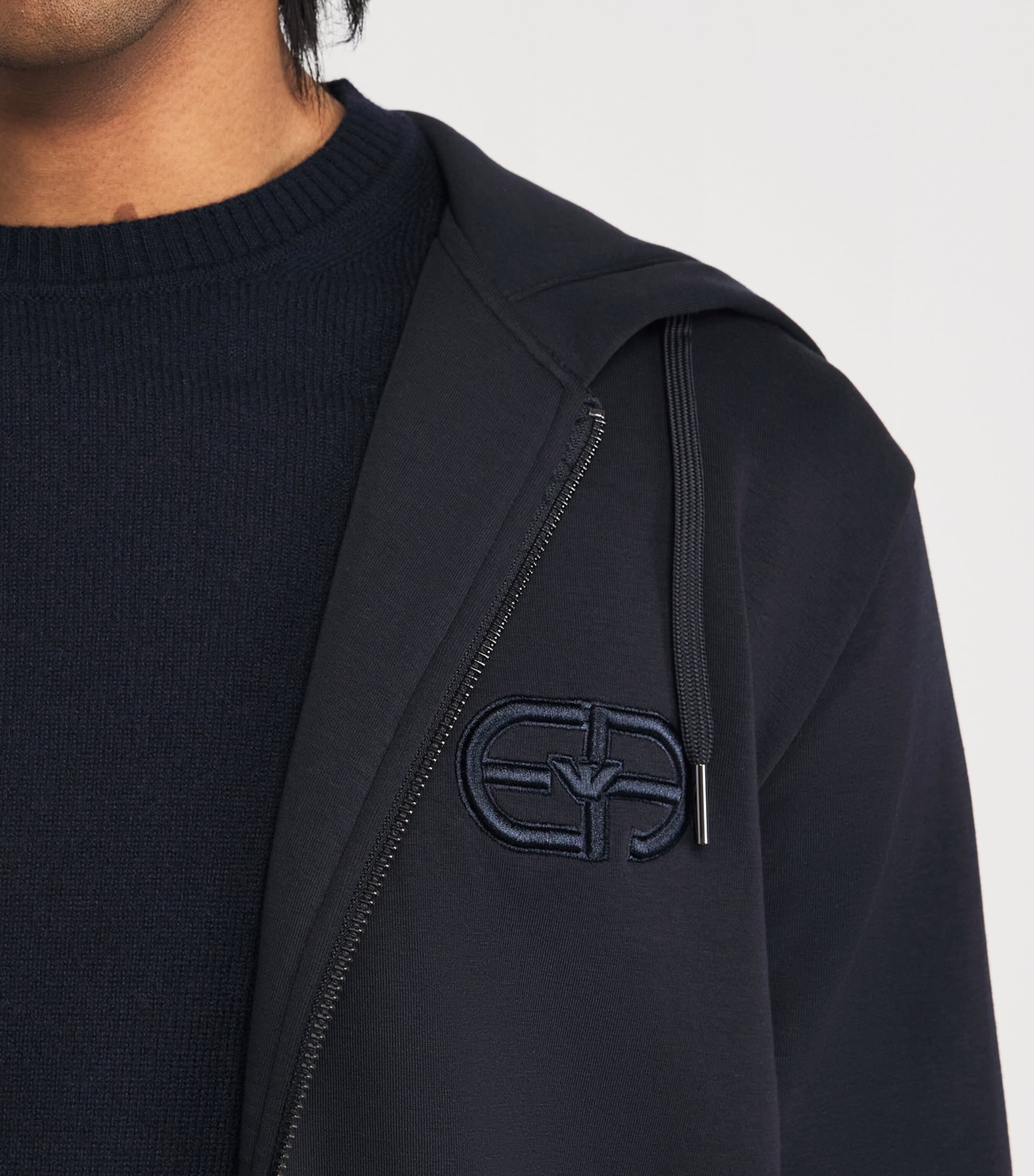 Emporio Armani Blue Double-Jersey Zip-Up Hoodie | Harrods UK