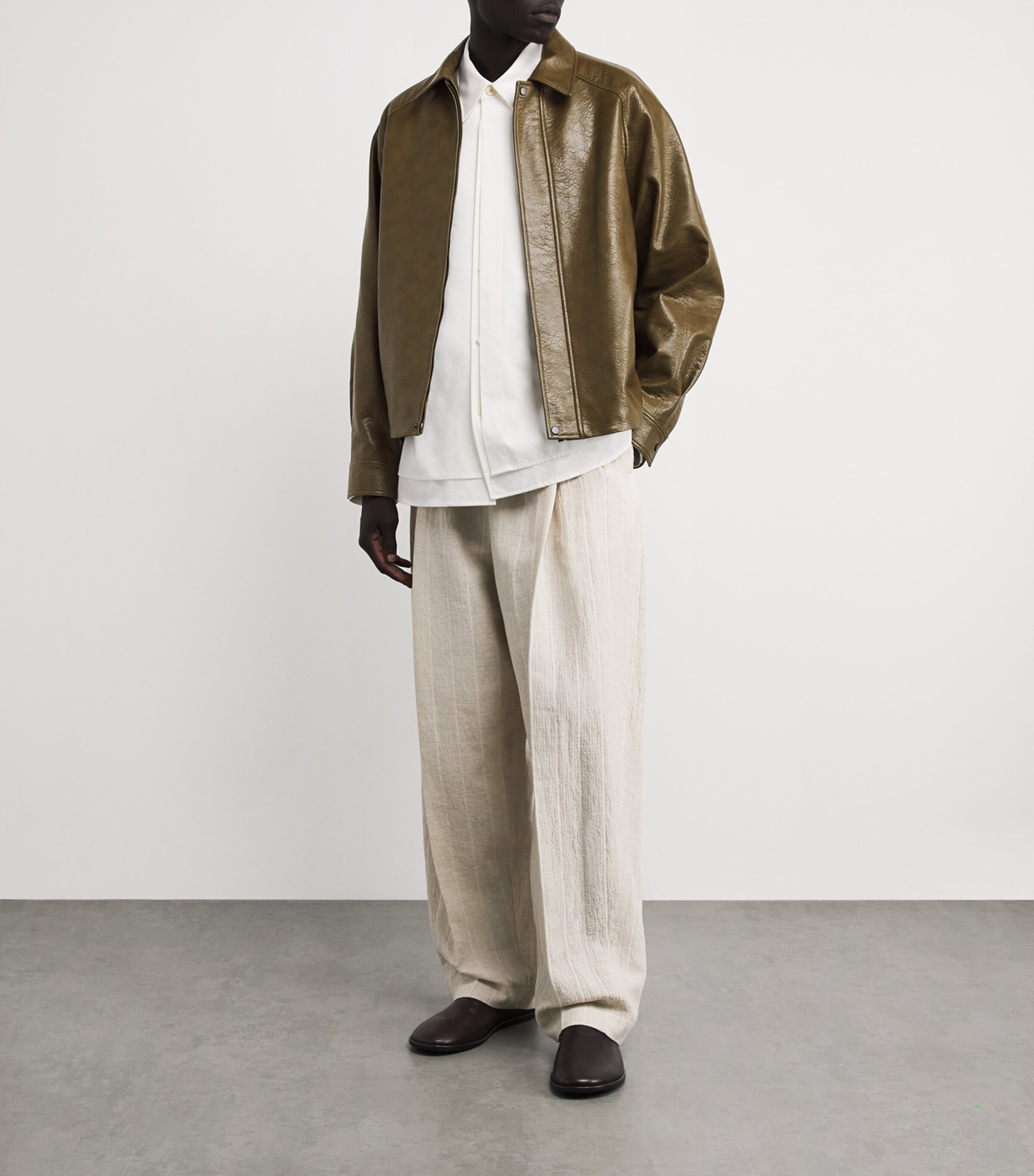 Le 17 Septembre Mens Faux Leather Jacket Khaki Image 2