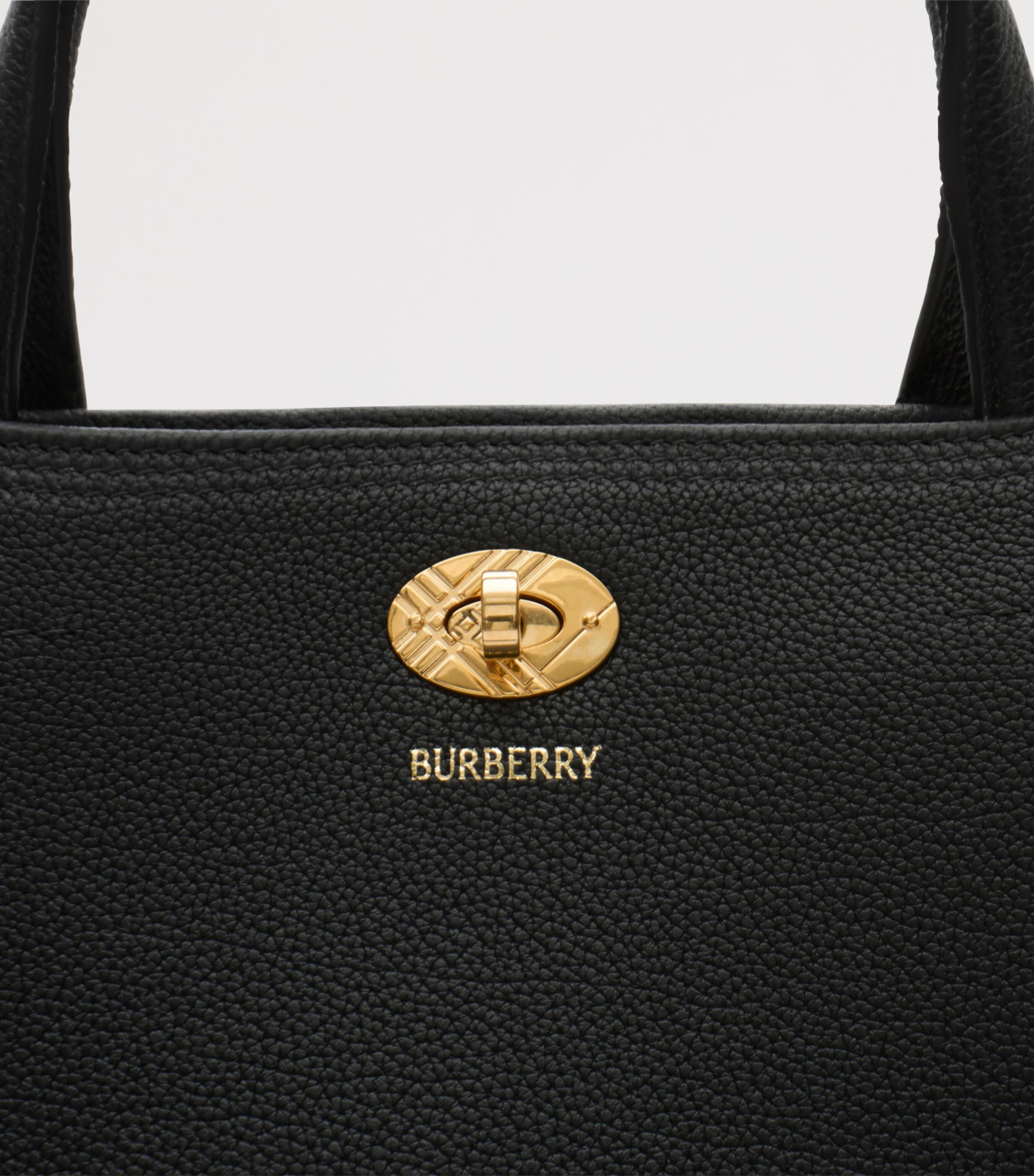 Burberry Medium Leather Cotswolds Check Tote Bag Black Image 6