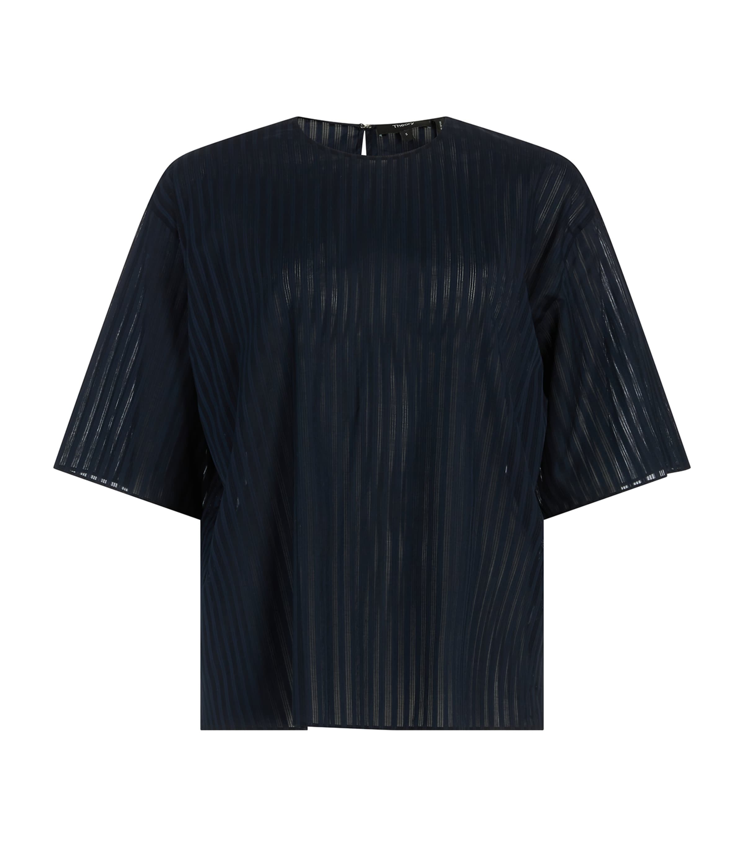 Theory Linear Cotton Stripe T-shirt In Blue