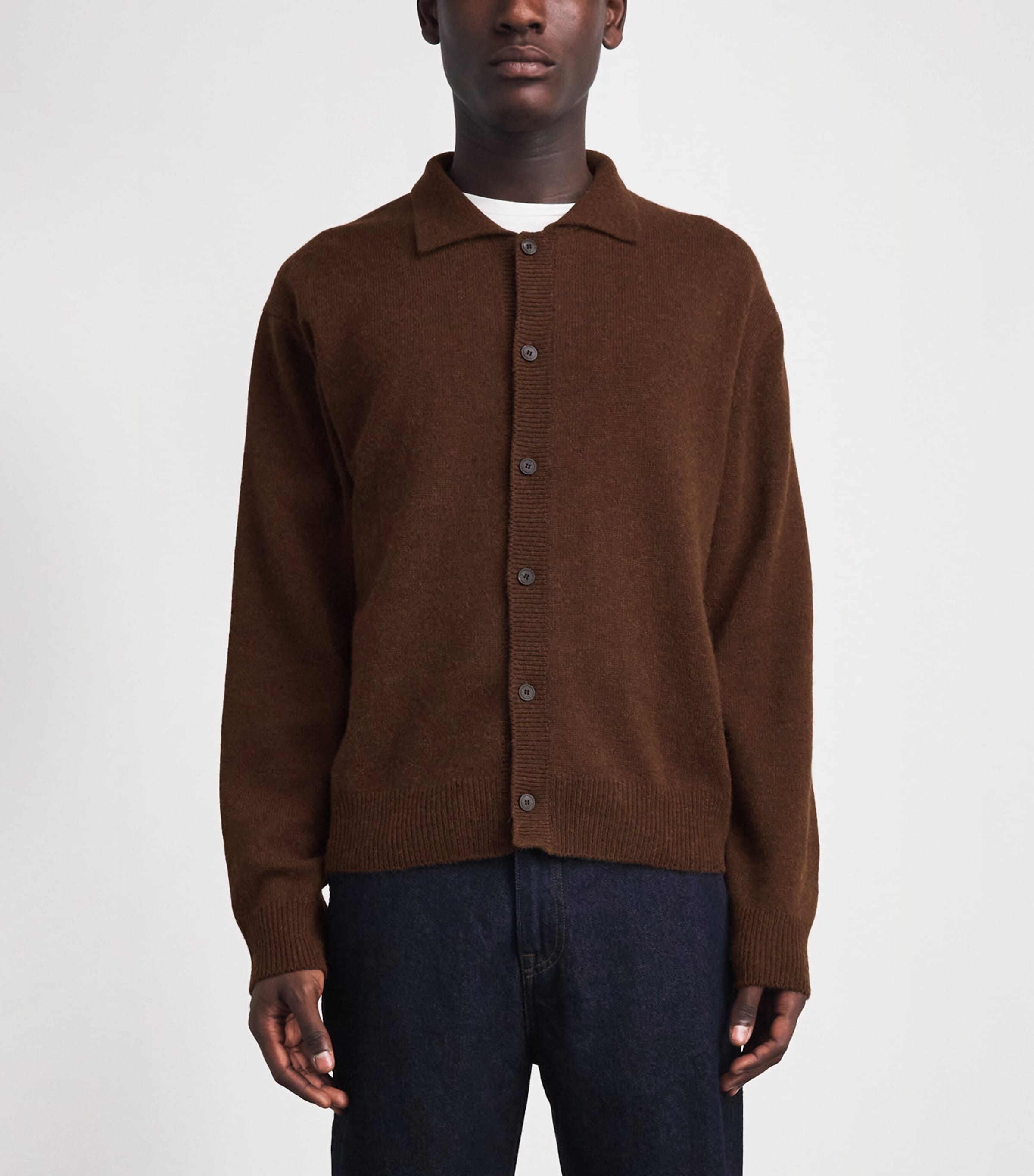 Le 17 Septembre Mens Wool-Alpaca Collar Cardigan Brown Image 4