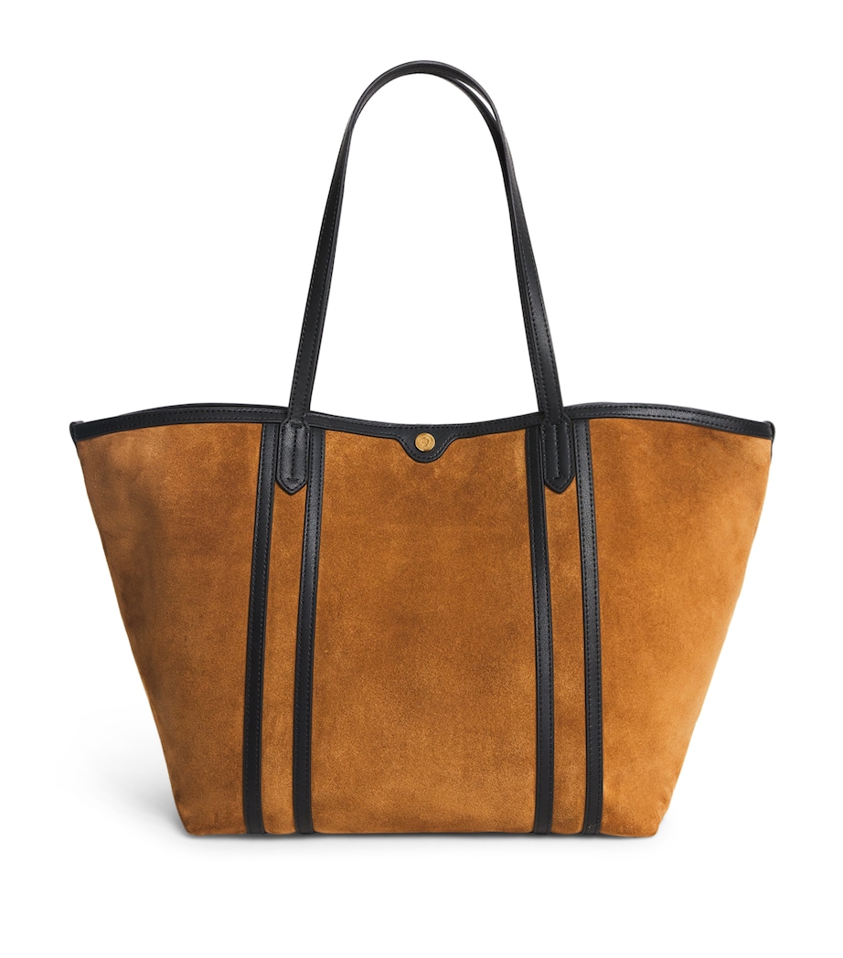 Suede Leather-Trim Tote Bag BROWN Image 1