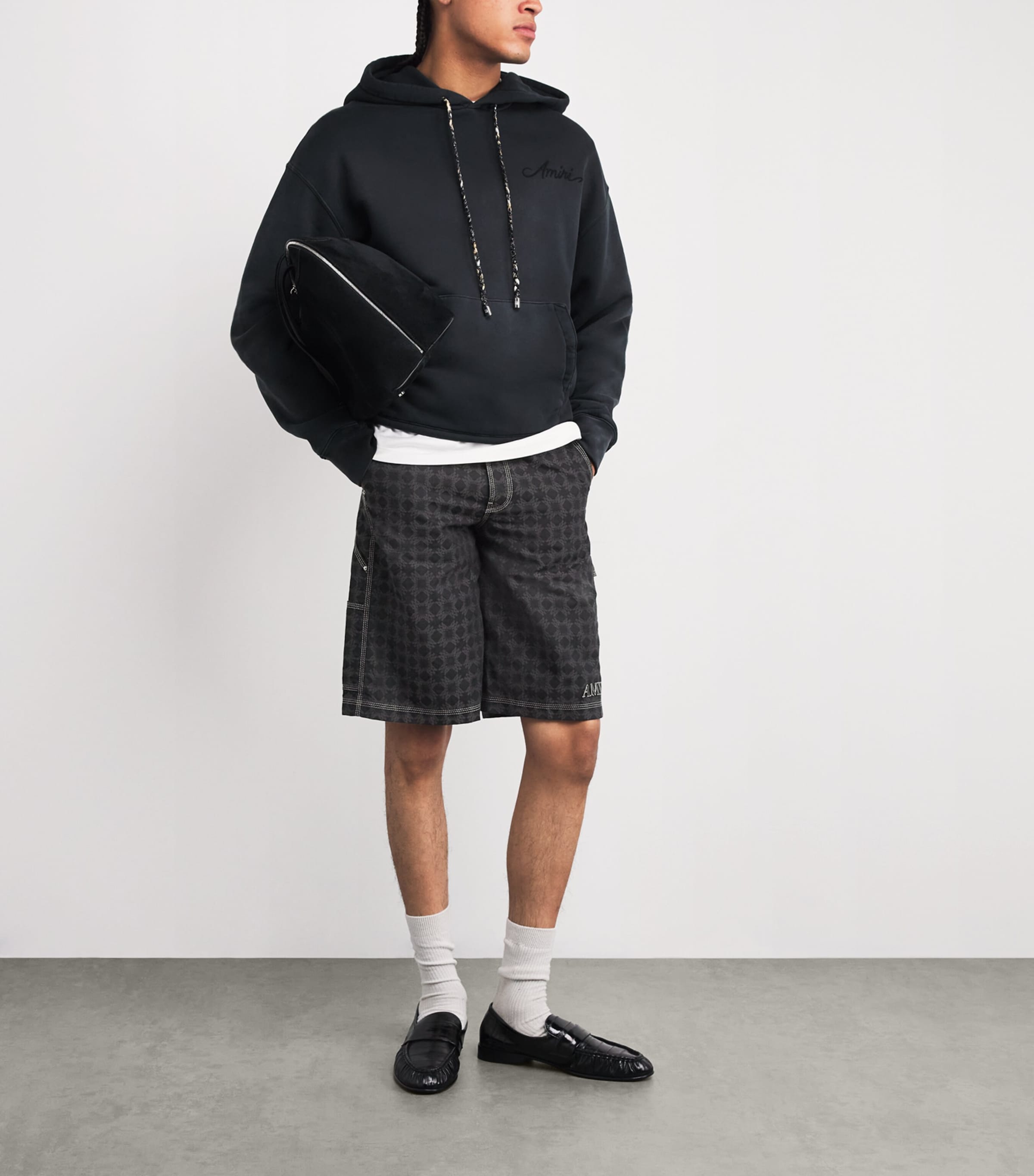AMIRI Mens Cotton-Linen MA Quad Shorts Black Image 2