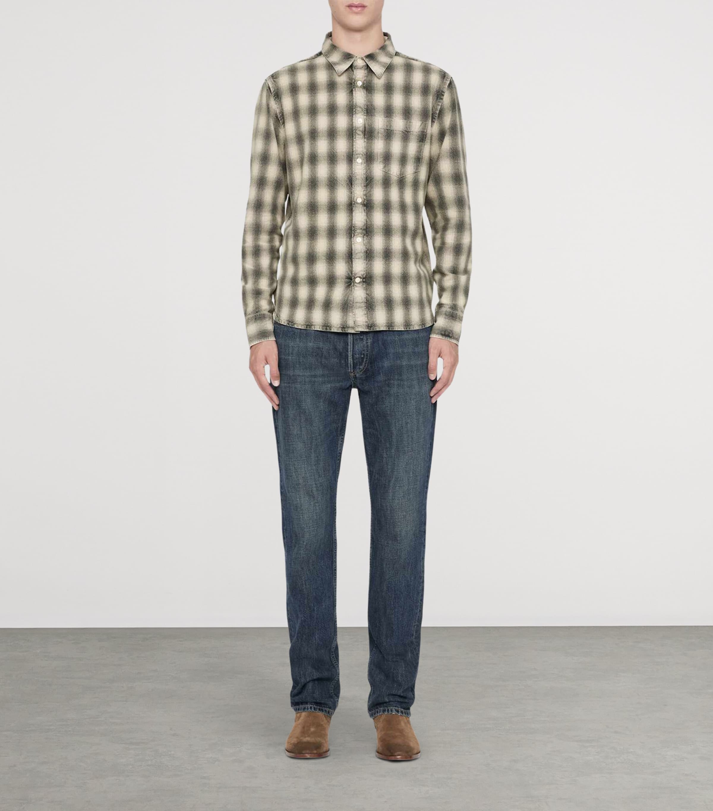 AllSaints Mens Bower Check Shirt Cloud Grey Image 2