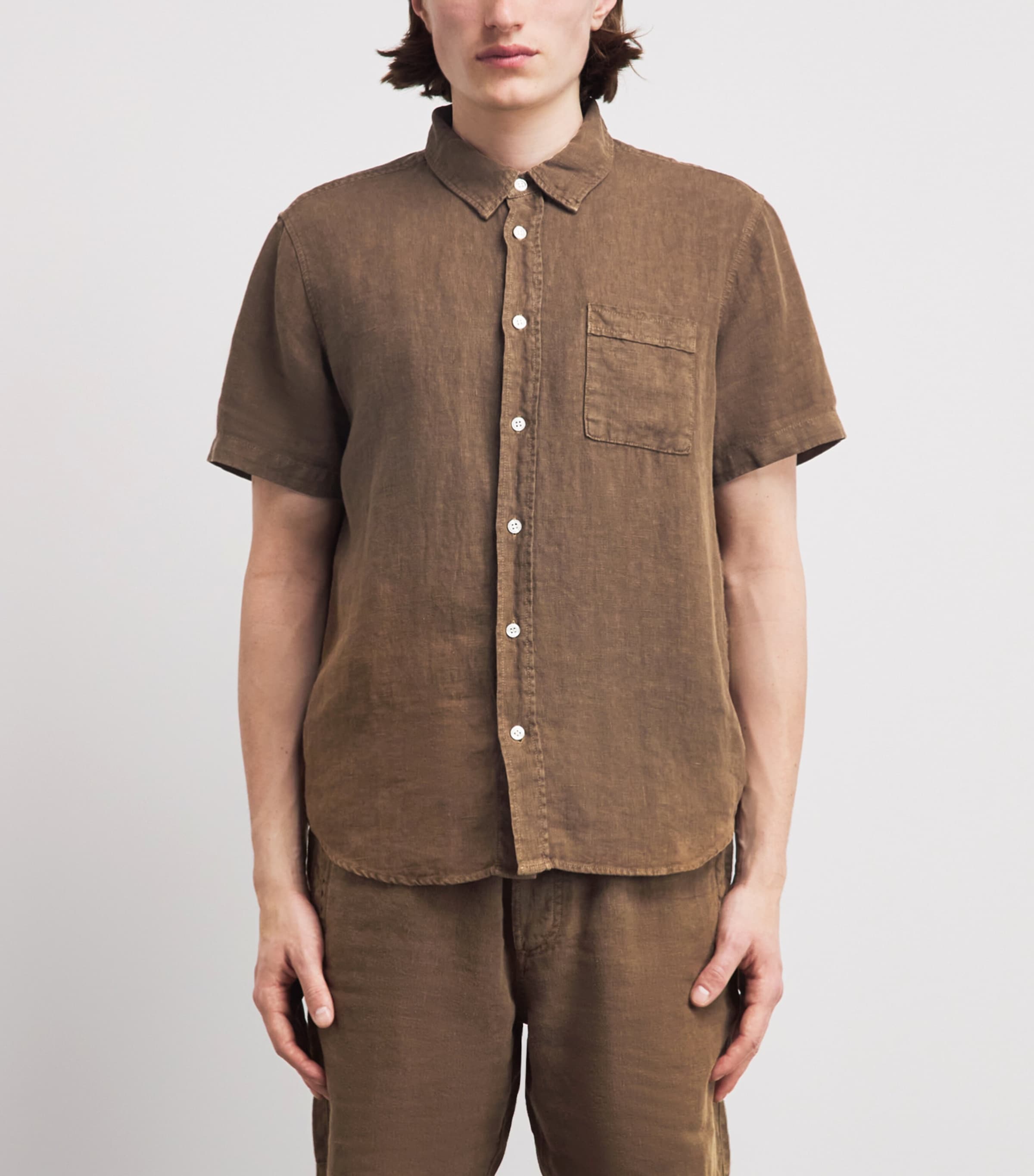 Citizens of Humanity Mens Linen Short-Sleeve Cairo Shirt Kelp Image 4