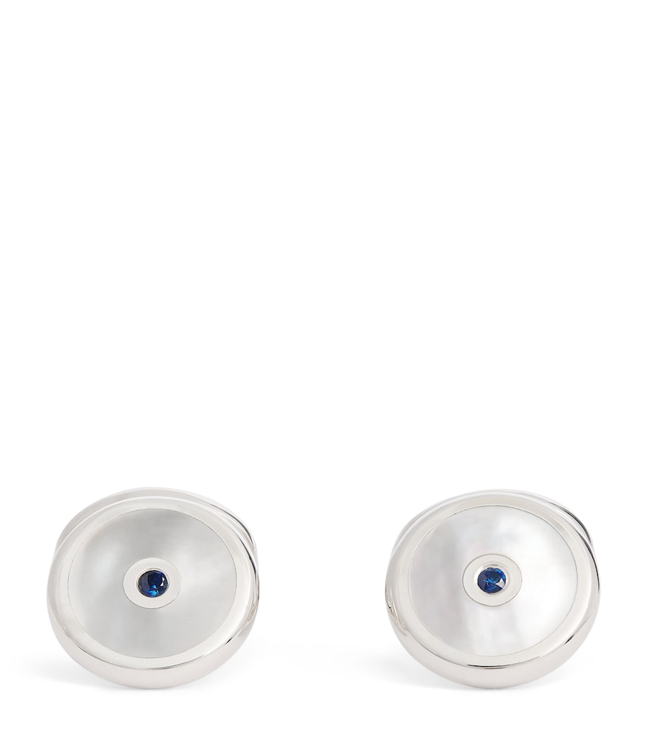 Sterling Silver, Mother-Of-Pearl and Sapphire Round Cufflinks WHITE Image 1