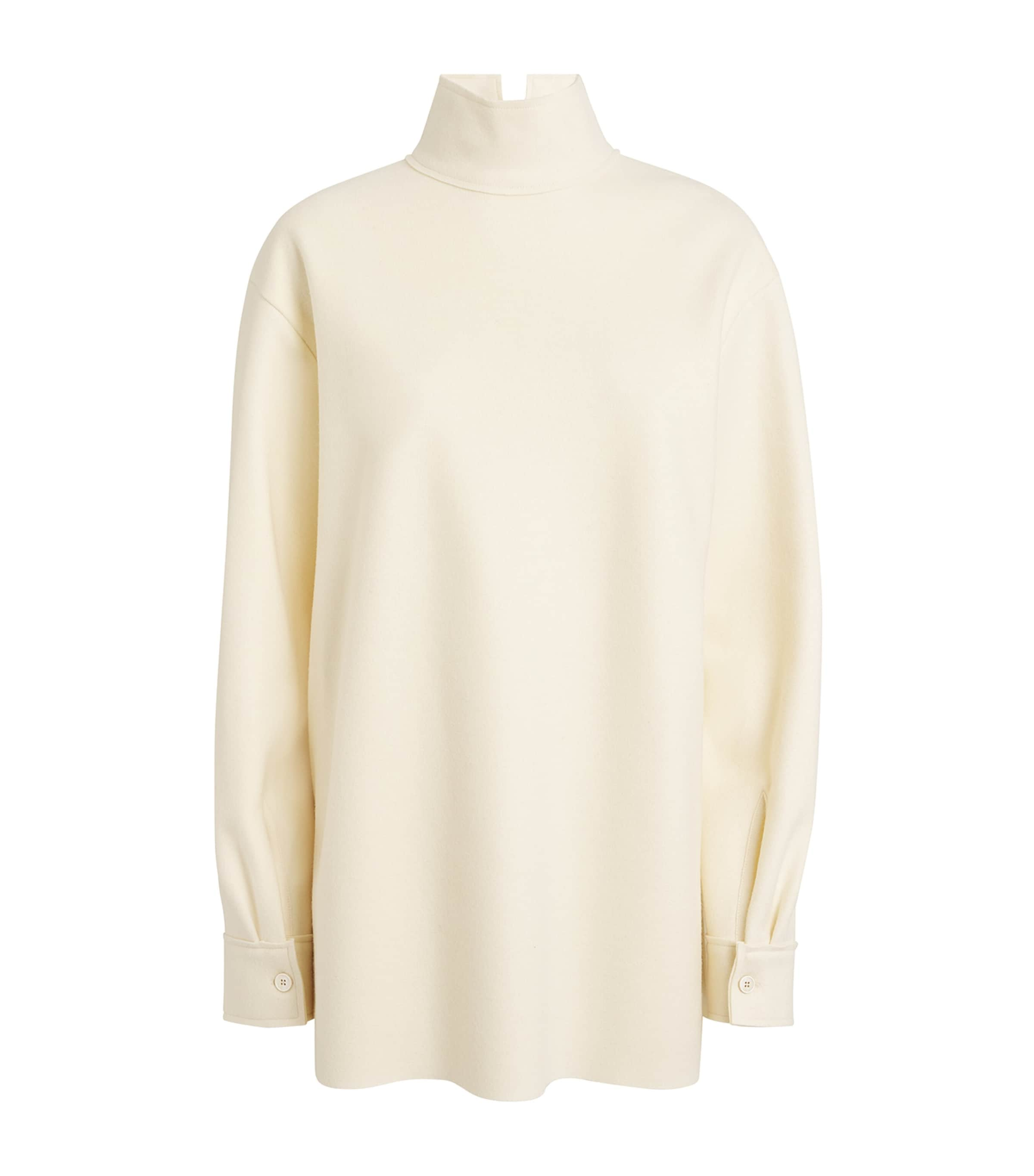 Jil Sander Compact Wool High Neck Top W/splits In White