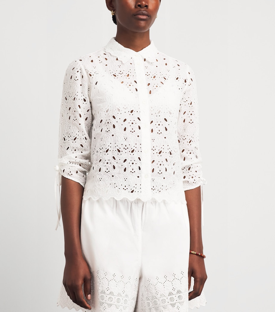 FRAME Womens The Paisley Eyelet Cinch Sleeve Shirt White Image 4