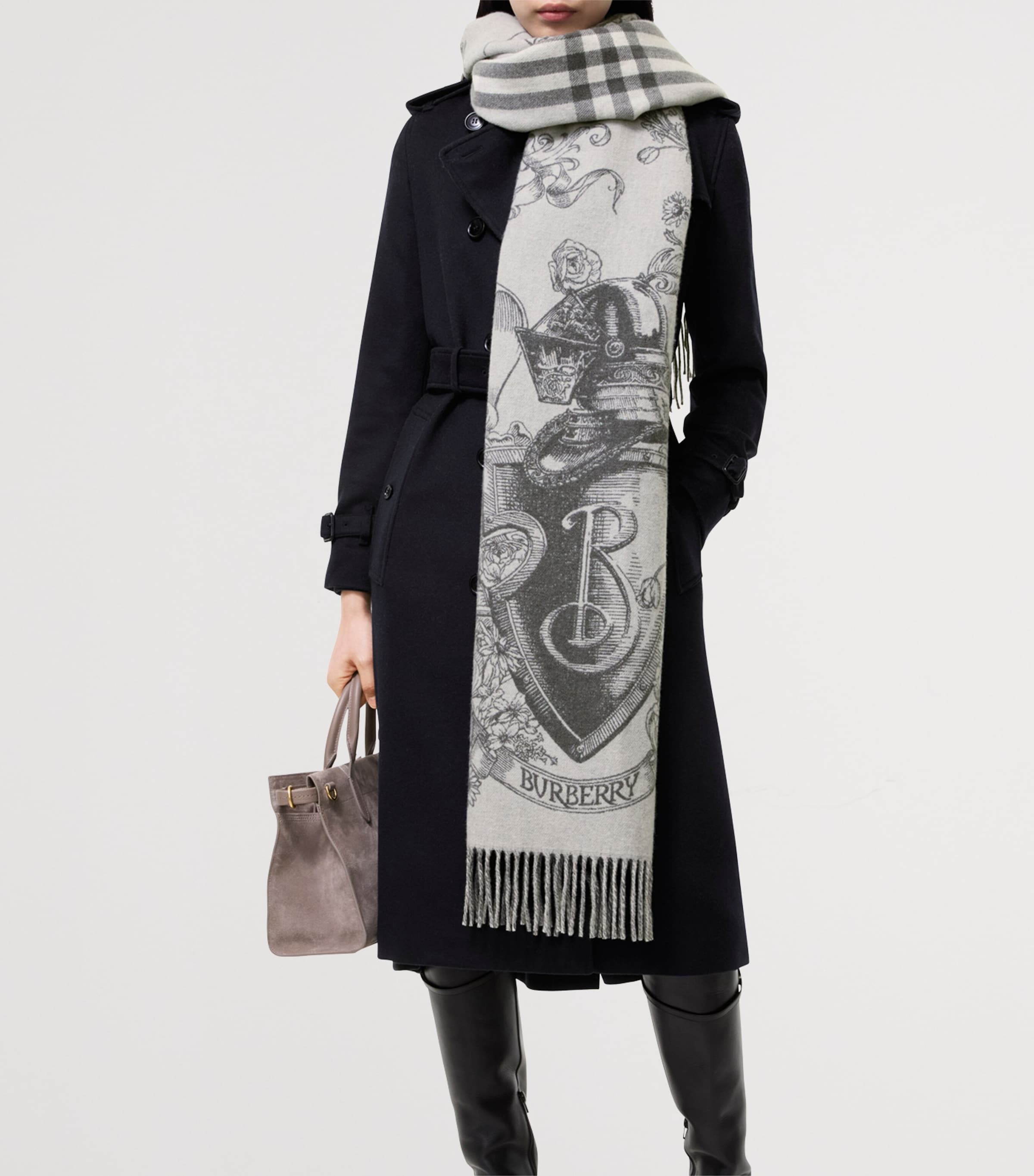 Burberry Cashmere Reversible Etched Knight Scarf Mitten Grey Image 2