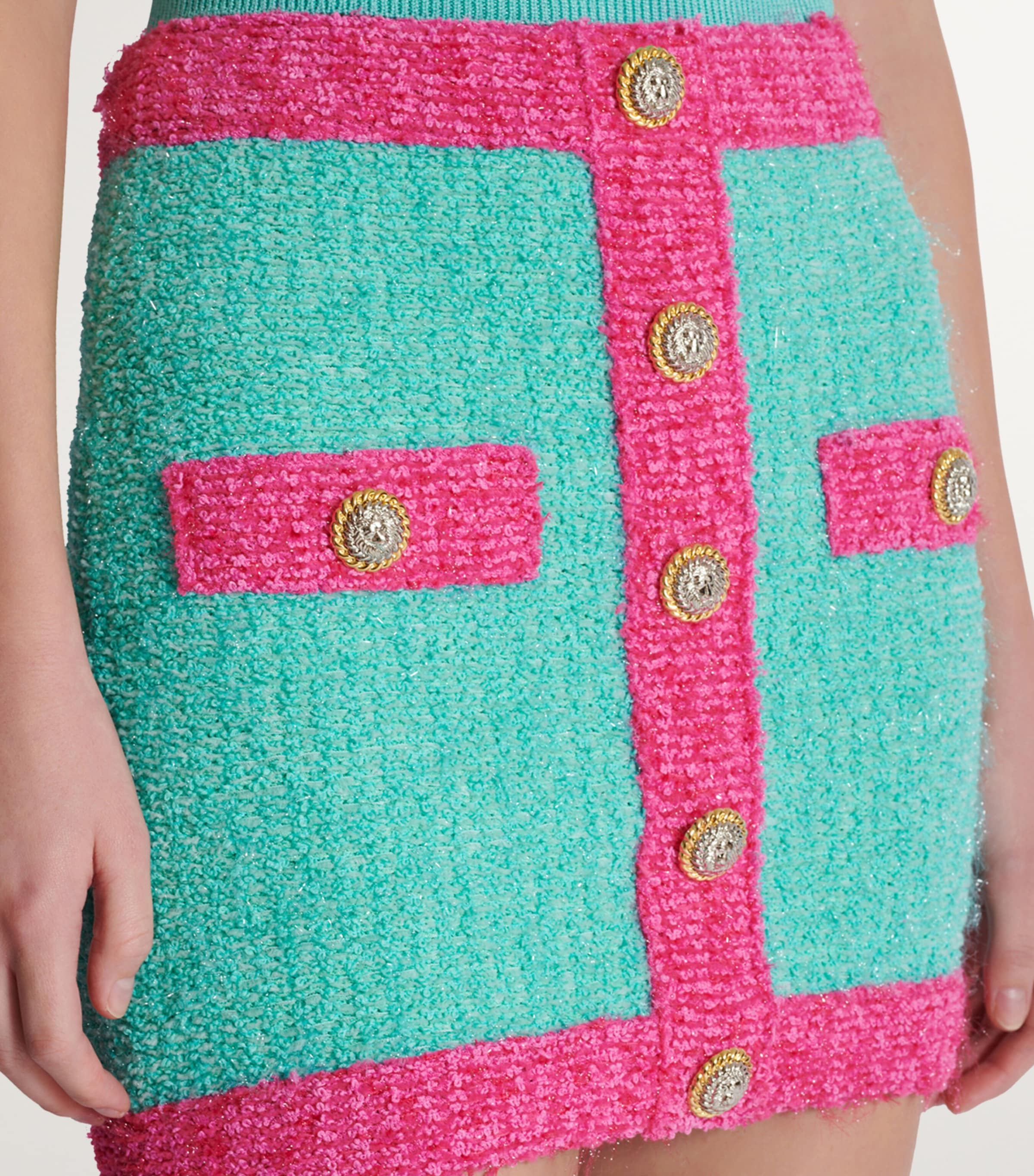 Button-Detail Mini Skirt UIH  MENTHE/FUCHSIA Image 2
