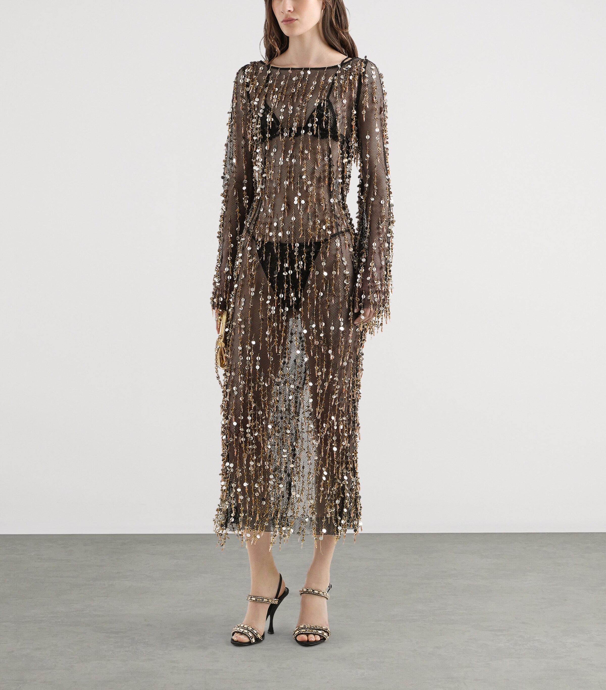 Dolce&Gabbana Womens Sequin Mesh Midi Dress Embroidered Image 2