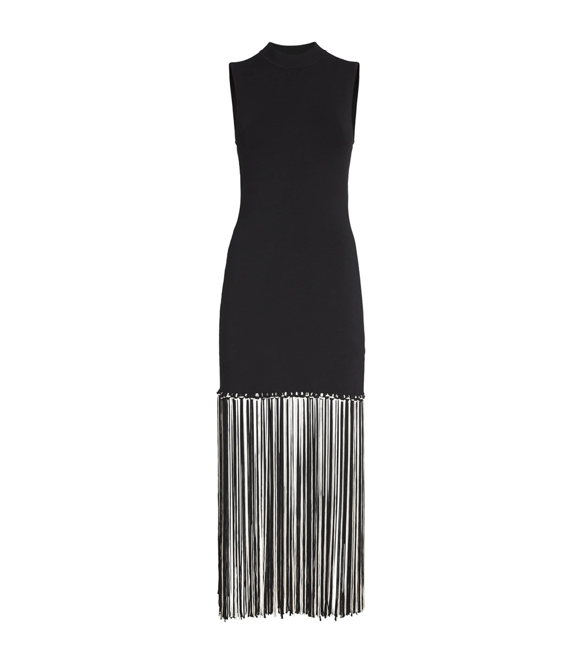 Shop Sandro Fringed-hem Midi Dress In Black