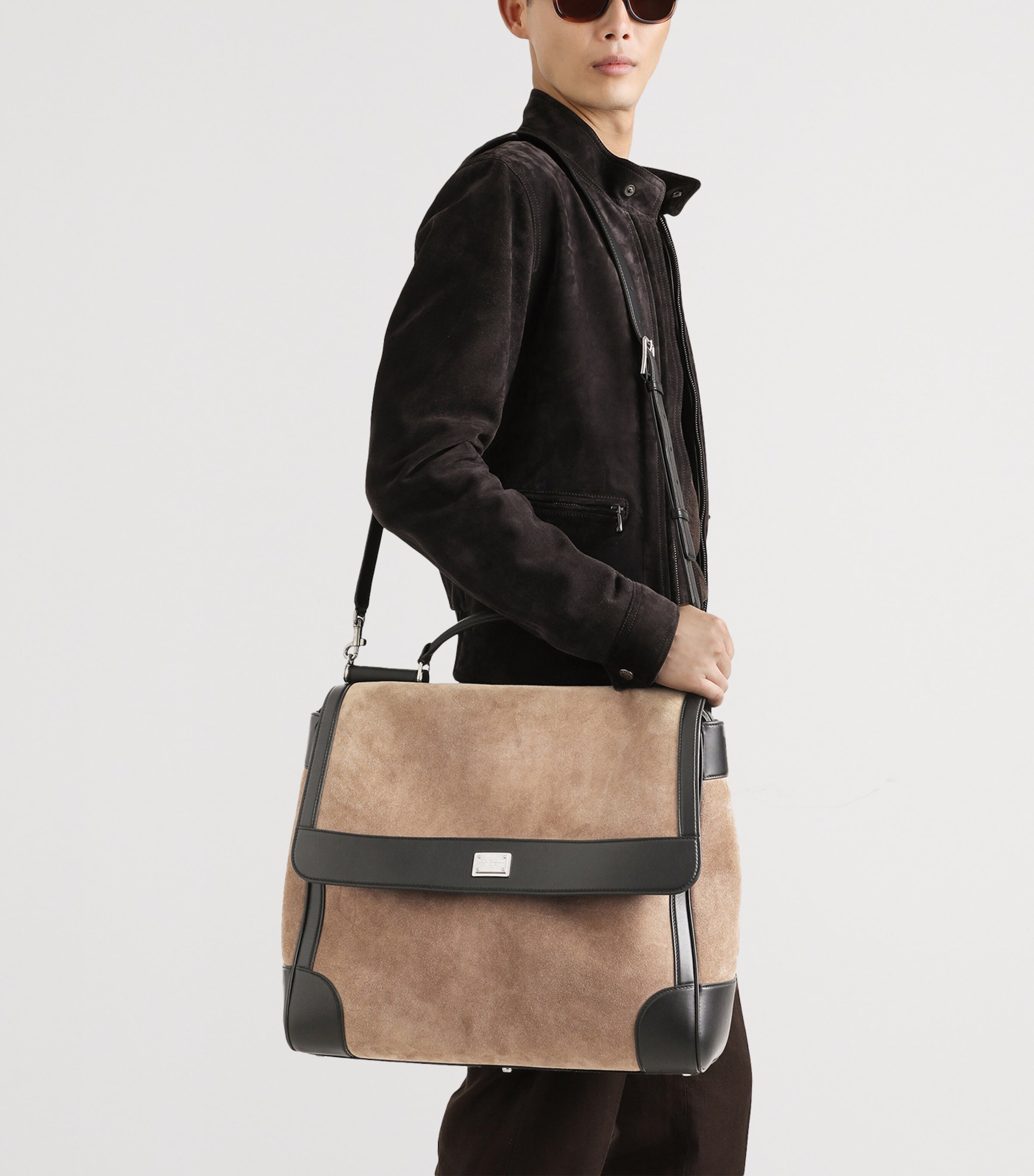 Suede Sicily Top-Handle Bag 8M067-NUT/BLACK Image 6