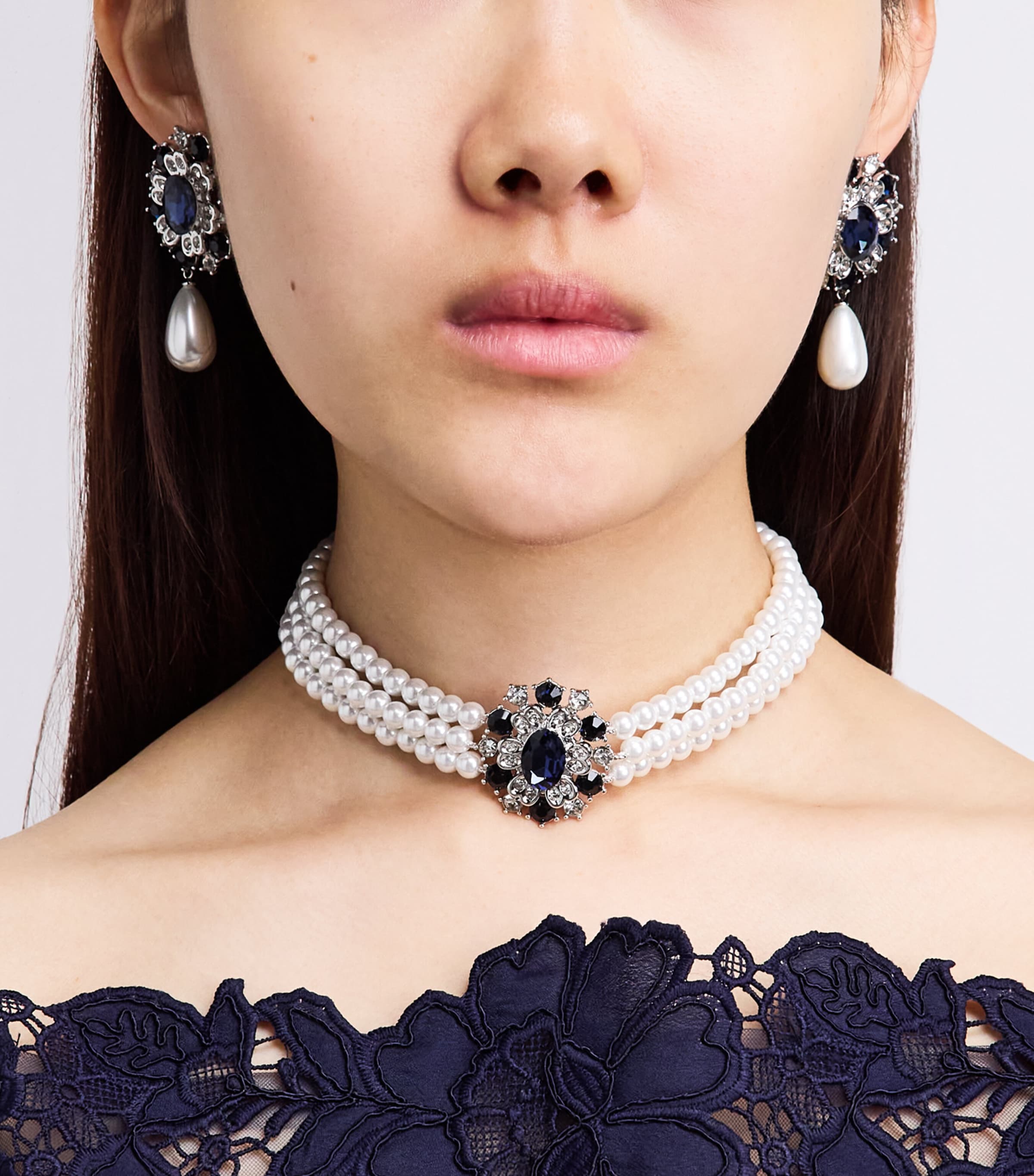 Self-Portrait Faux Pearl and Crystal-Embellished Drop Earrings Blue Image 4