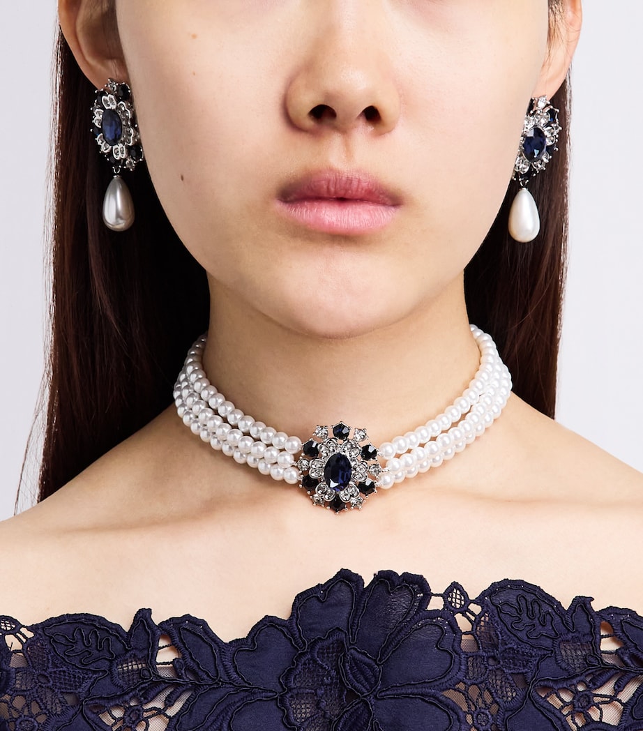Self-Portrait Faux Pearl and Crystal-Embellished Drop Earrings Blue Image 4