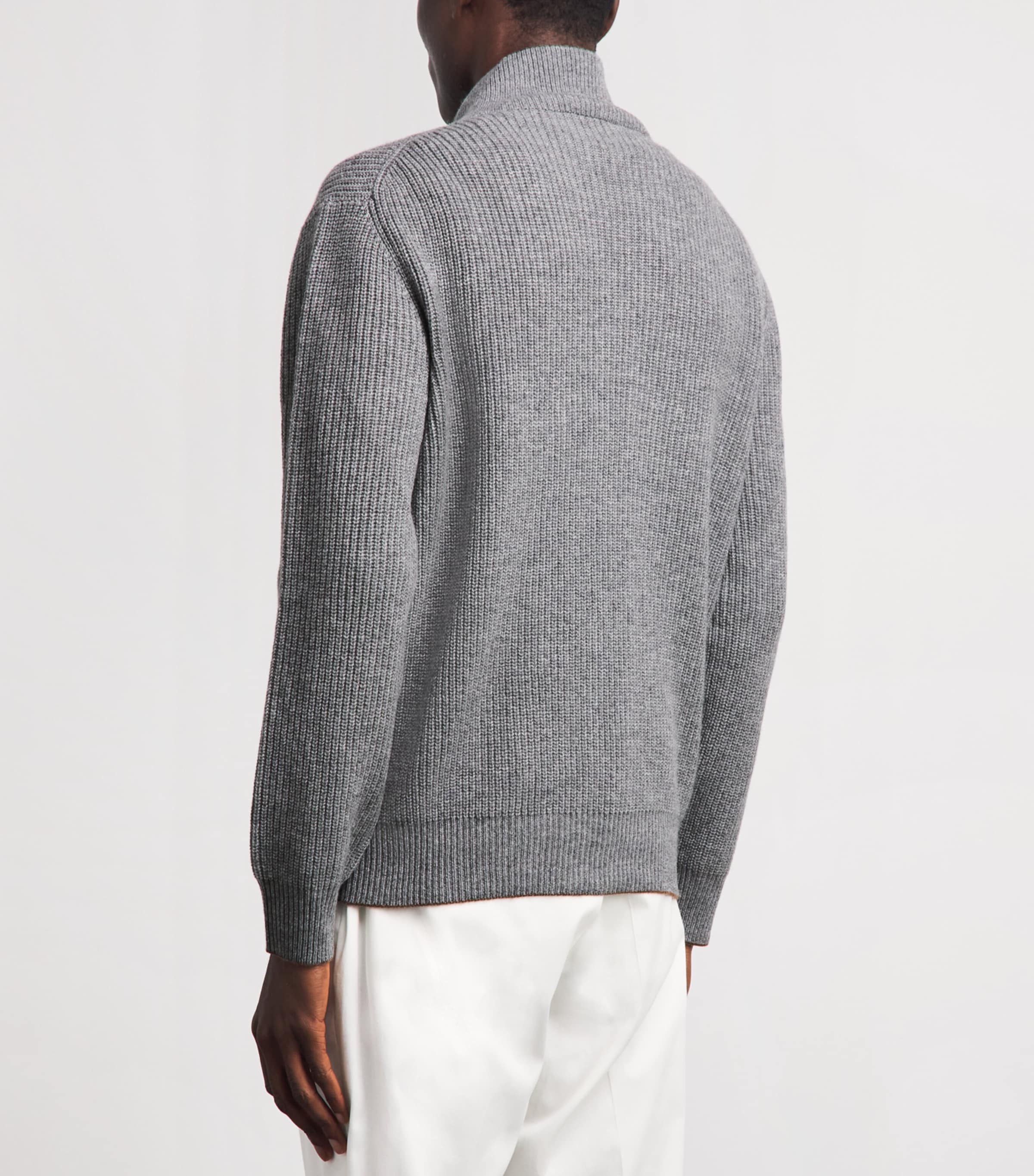 Canali Mens Wool-Cashmere High-Neck Zip-Up Cardigan Grey Image 5