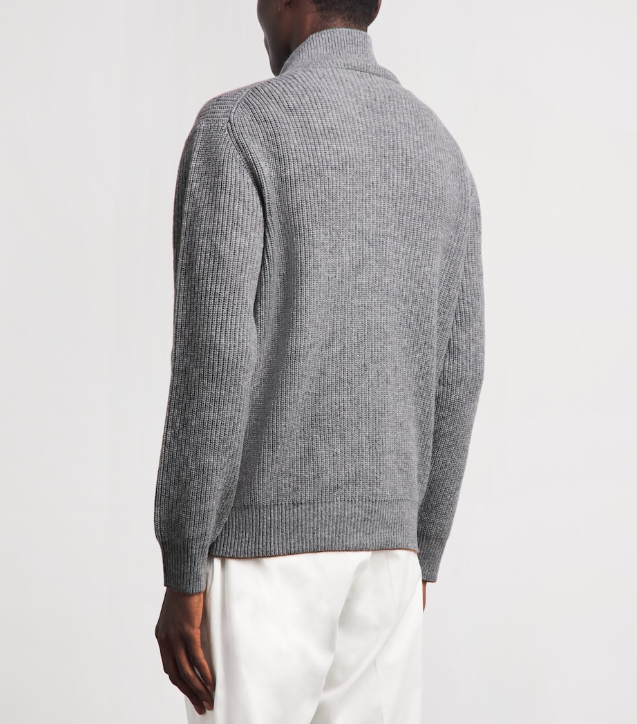 Canali Mens Wool-Cashmere High-Neck Zip-Up Cardigan Grey Image 5