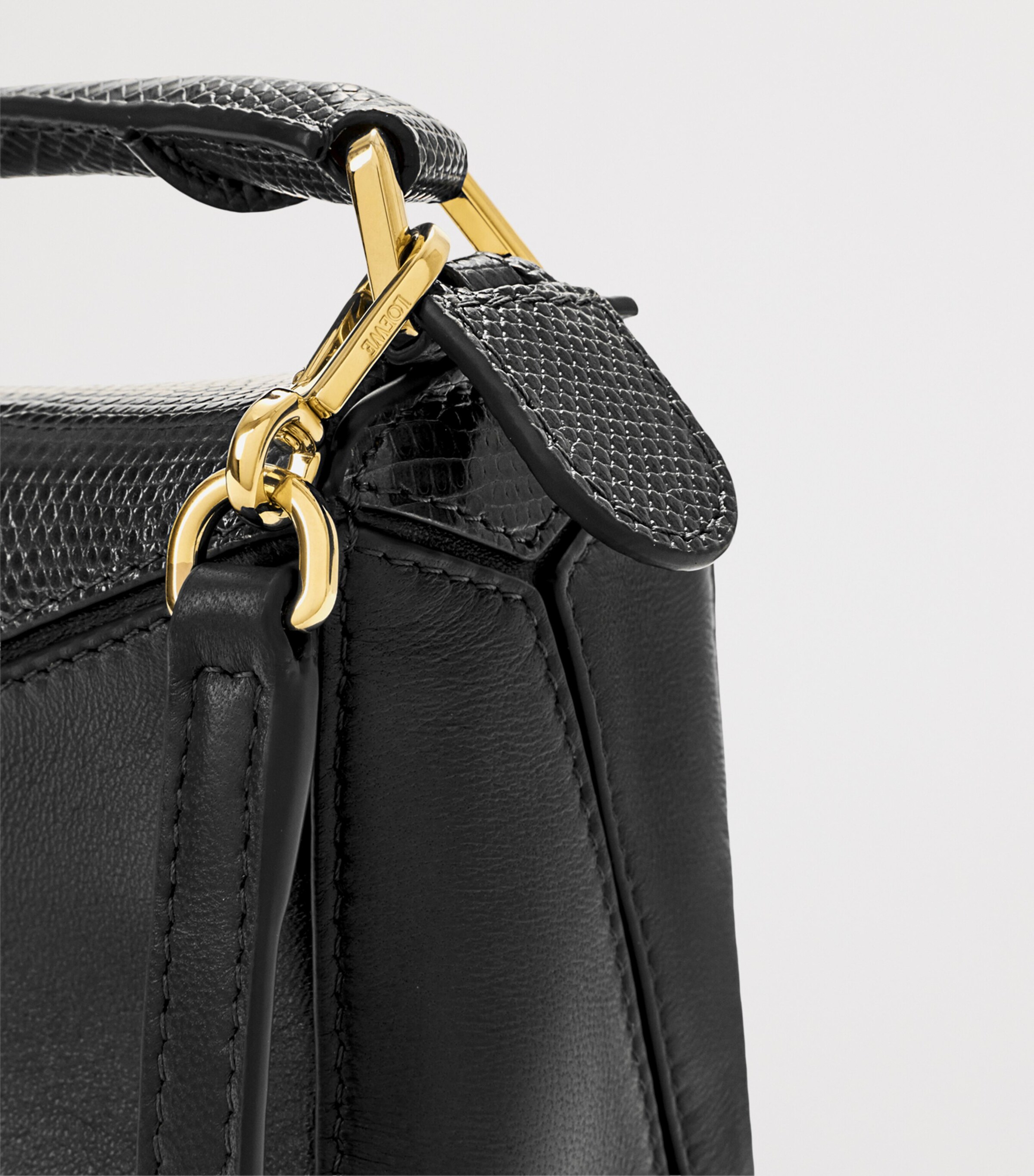 LOEWE Mini Lizzard Skin Featherlight Puzzle Top-Handle Bag Black Image 11