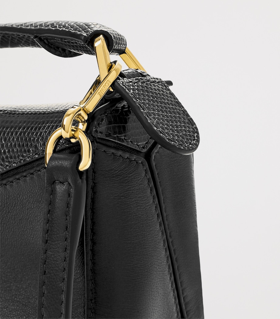 LOEWE Mini Lizzard Skin Featherlight Puzzle Top-Handle Bag Black Image 11