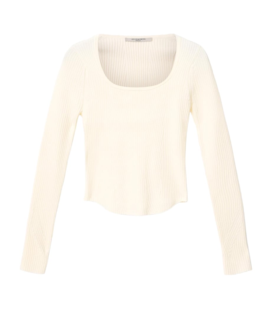 AllSaints Womens Rib-Knit Hally Top Chalk White Image 1