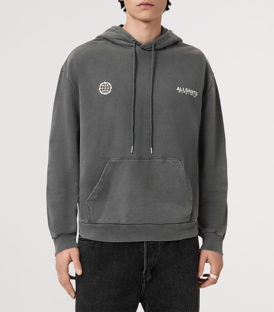AllSaints Mens Organic Cotton Emblem Hoodie Washed Black Image 3