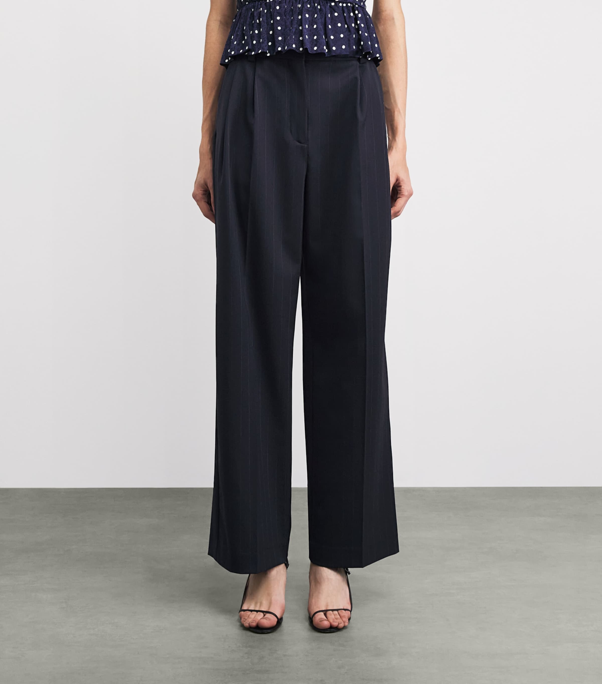 Maje Womens Wool-Blend Pinstripe Wide-Leg Trousers Navy Image 4