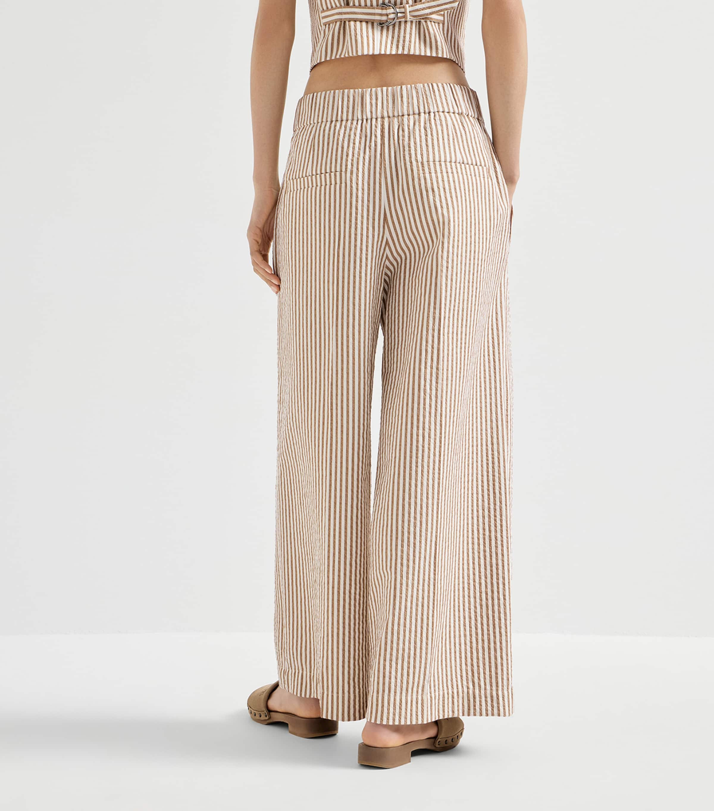Brunello Cucinelli Womens Techno-Cotton Stripe Wide-Leg Trousers Image 5