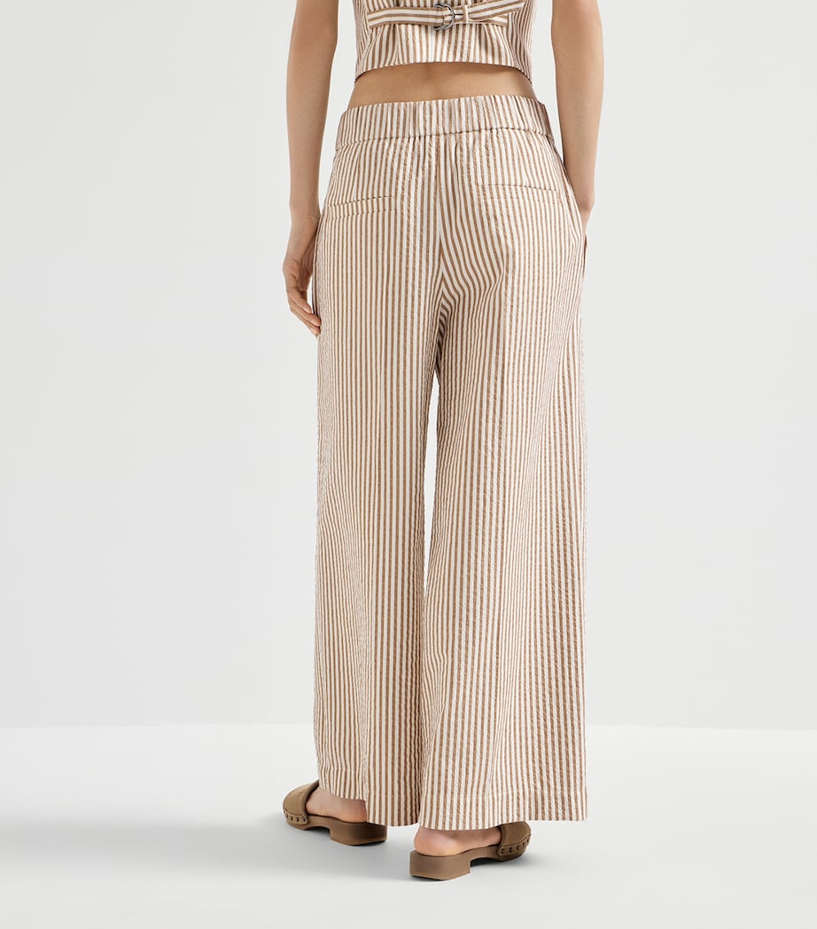 Brunello Cucinelli Womens Techno-Cotton Stripe Wide-Leg Trousers Image 5